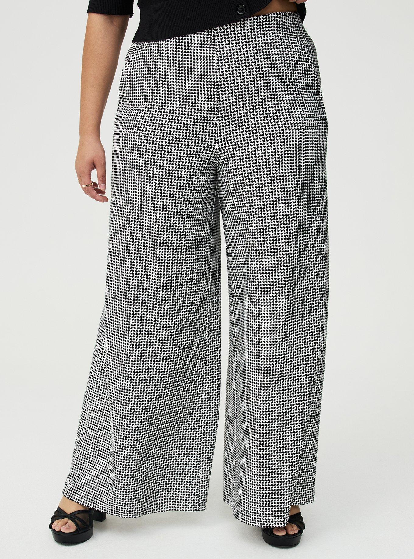 Pull-On Wide-Leg Ponte Pant, TRADITIONAL HERRINGBONE WHITE SMALLER, alternate