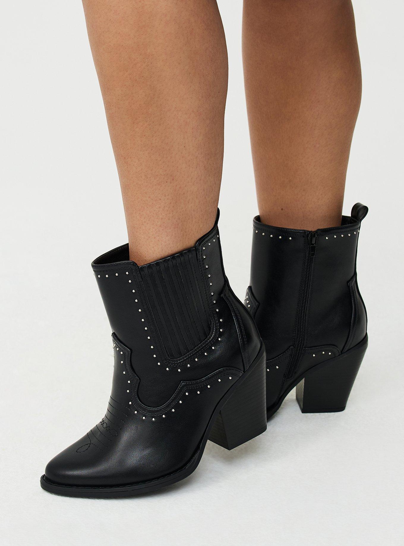 Studded Western Heel Bootie (WW), BLACK, alternate
