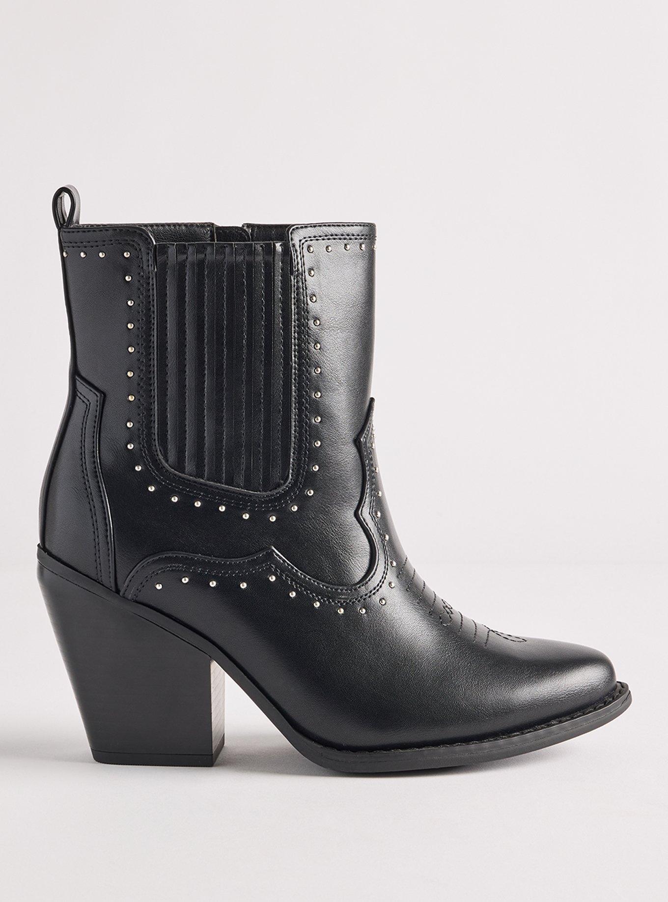 Studded Western Heel Bootie (WW), BLACK, alternate