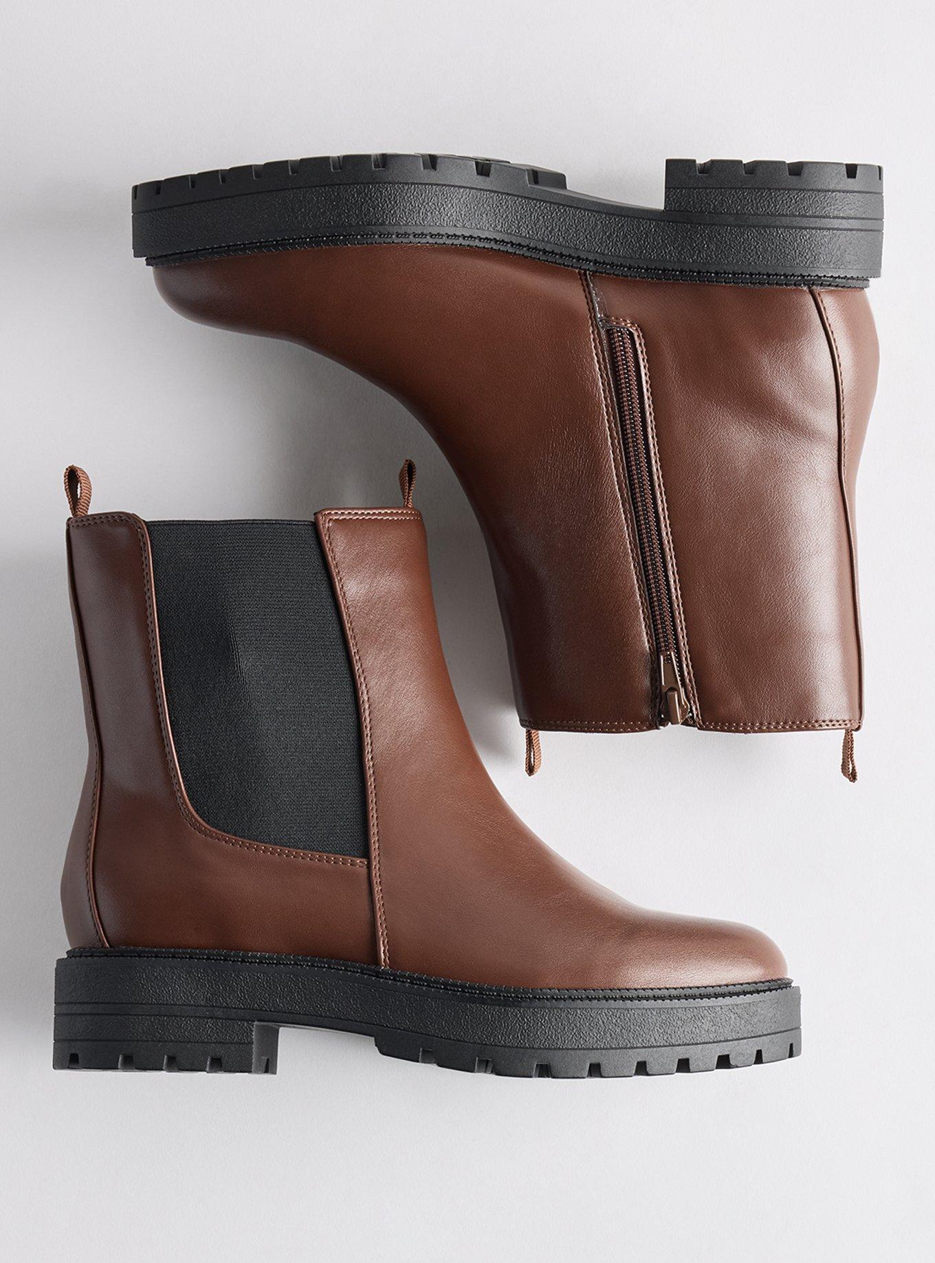 Plus Size Lug Sole Chelsea Bootie (WW), BROWN, hi-res