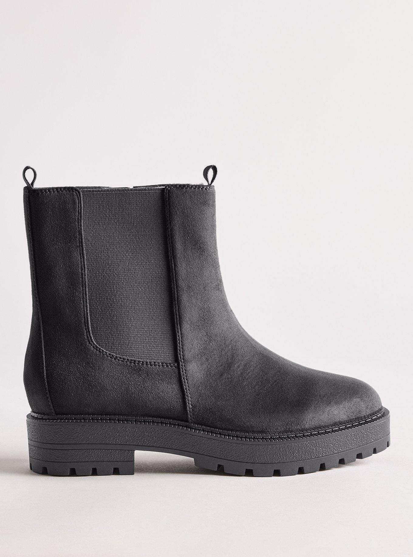 Lug Sole Chelsea Bootie (WW), BLACK FAUX SUEDE, alternate