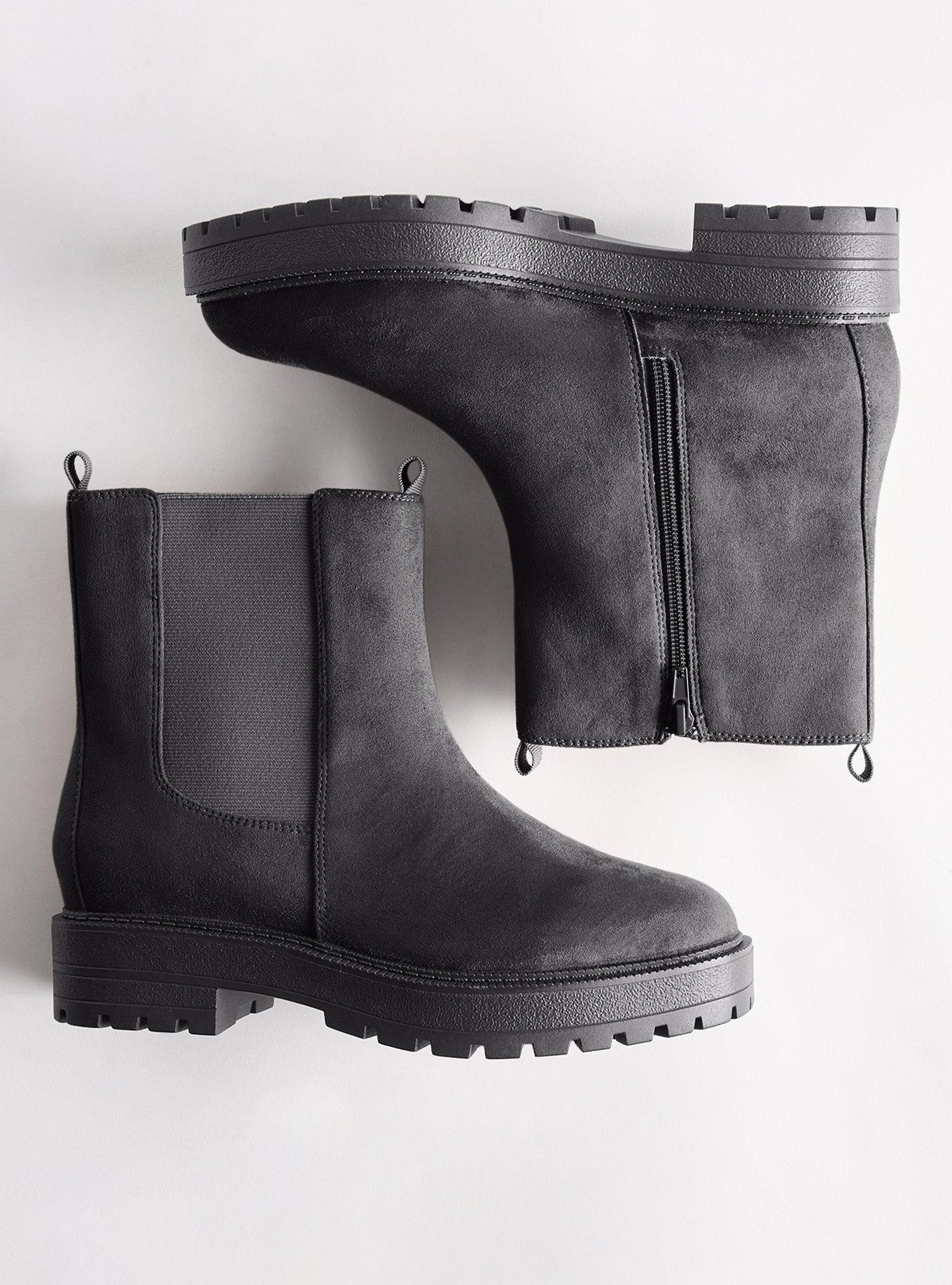 Lug Sole Chelsea Bootie (WW), BLACK FAUX SUEDE, hi-res