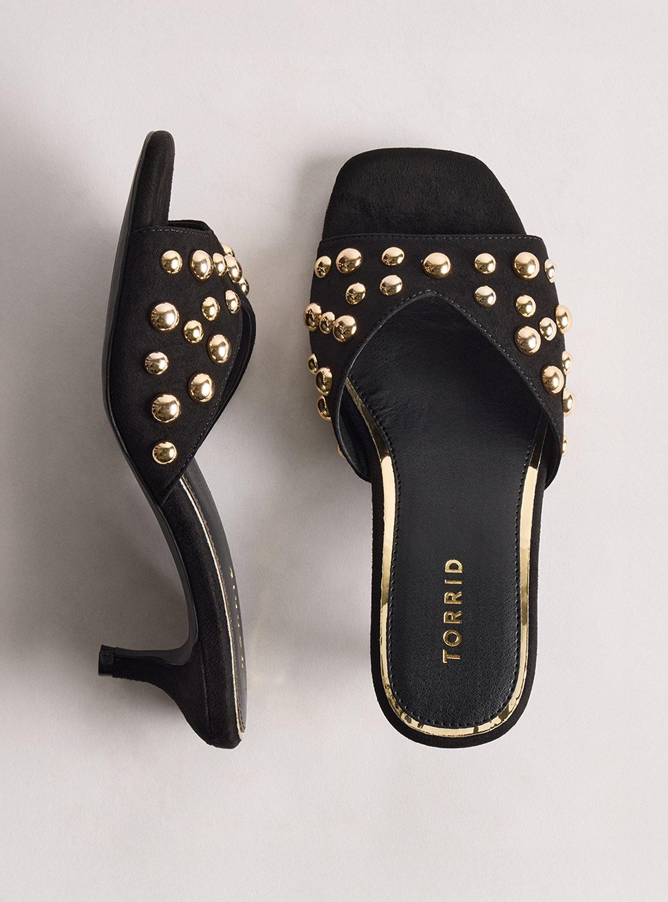 Plus Size Studded Kitten Heel Slide (WW), BLACK, hi-res