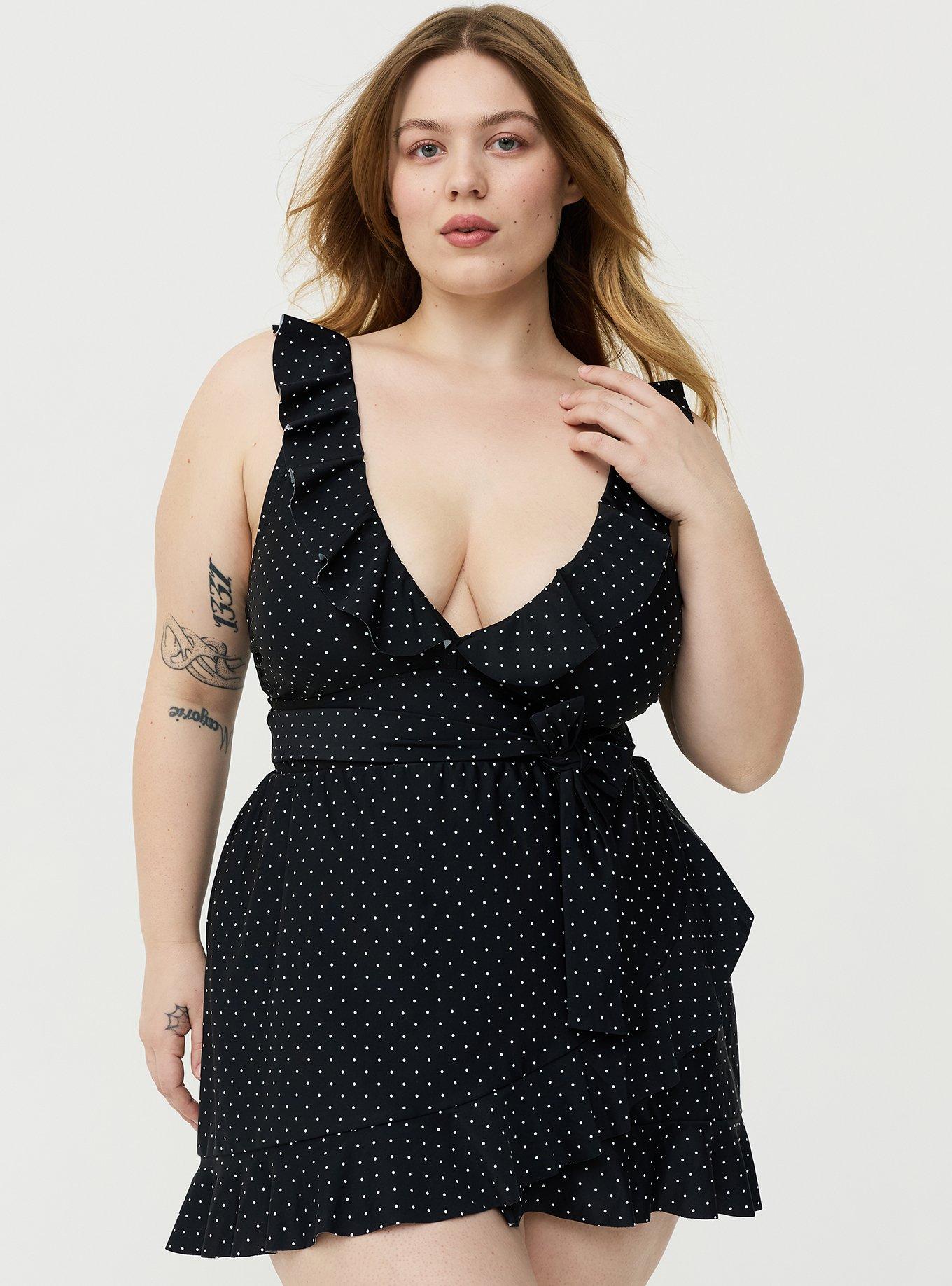 Wireless Ruffle Swim Dress, PAIGE DOT DEEP BLACK, alternate