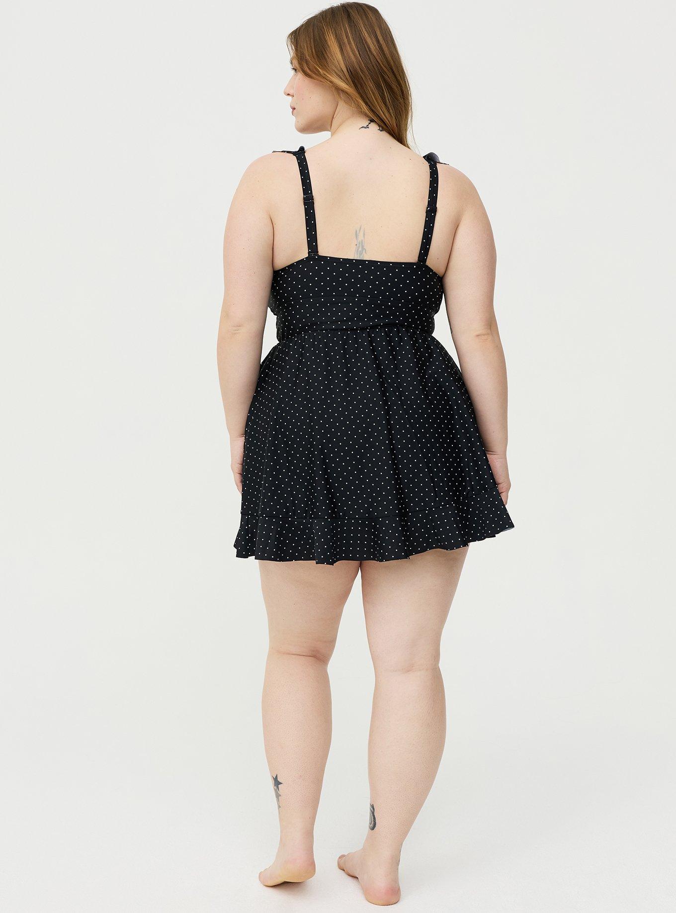 Wireless Ruffle Swim Dress, PAIGE DOT DEEP BLACK, alternate