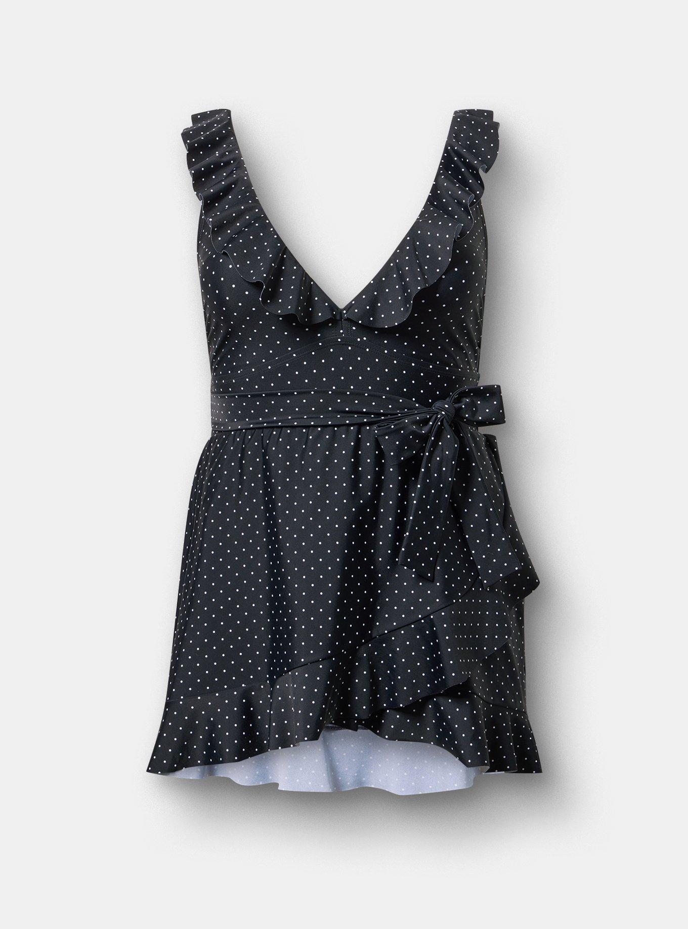 Wireless Ruffle Swim Dress, PAIGE DOT DEEP BLACK, hi-res