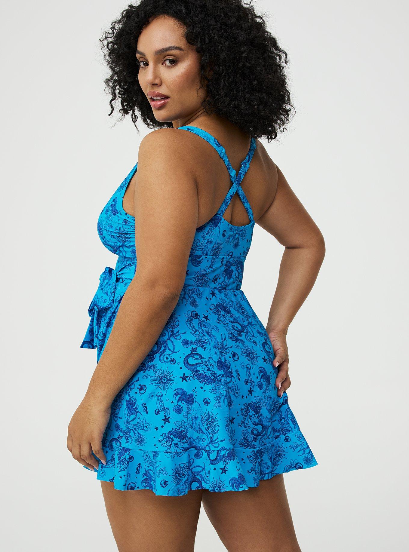 Wireless Ruffle Swim Dress, OCEAN MERMAID FANTASY TEAL, alternate