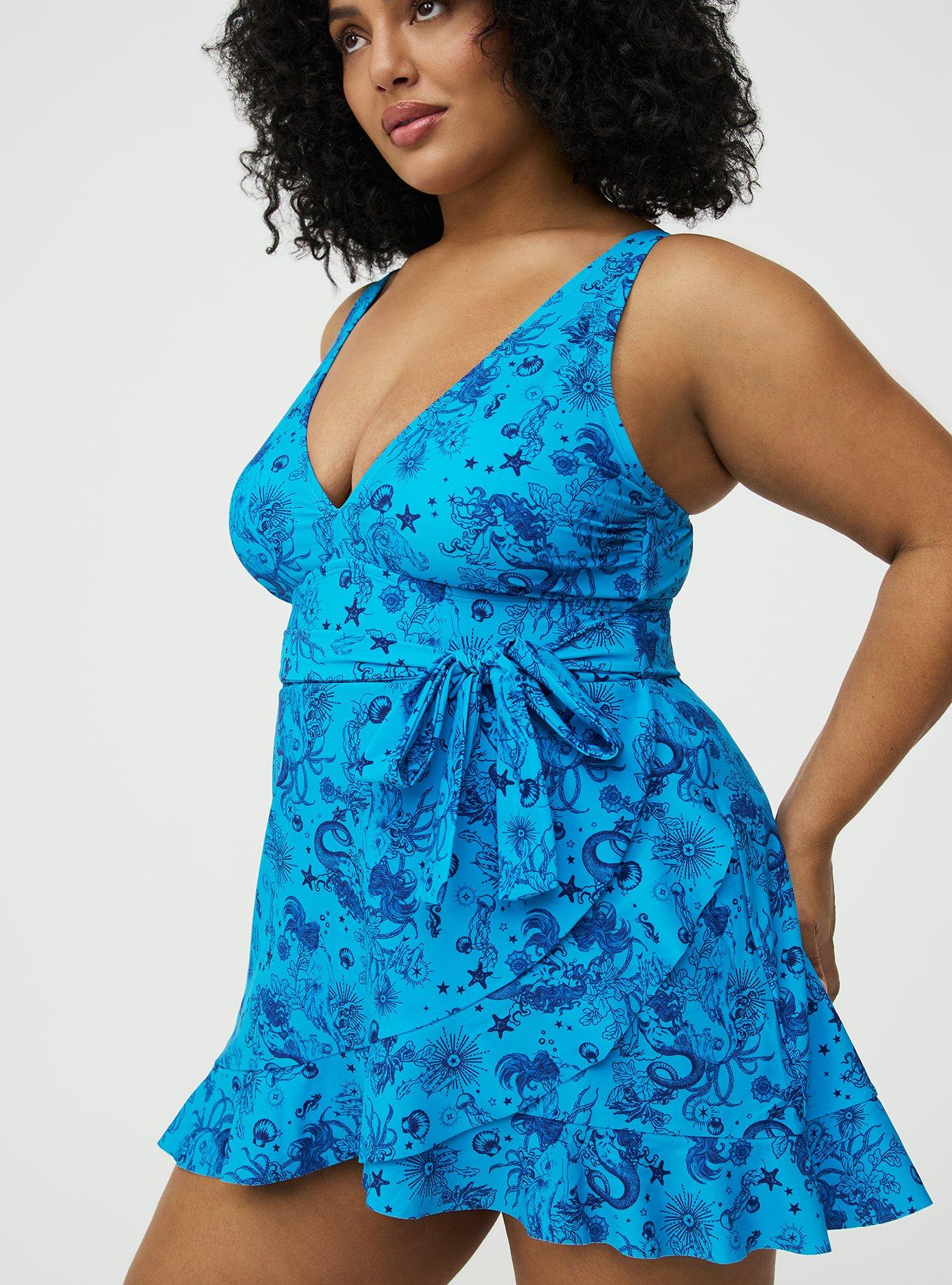 Wireless Ruffle Swim Dress, OCEAN MERMAID FANTASY TEAL, alternate