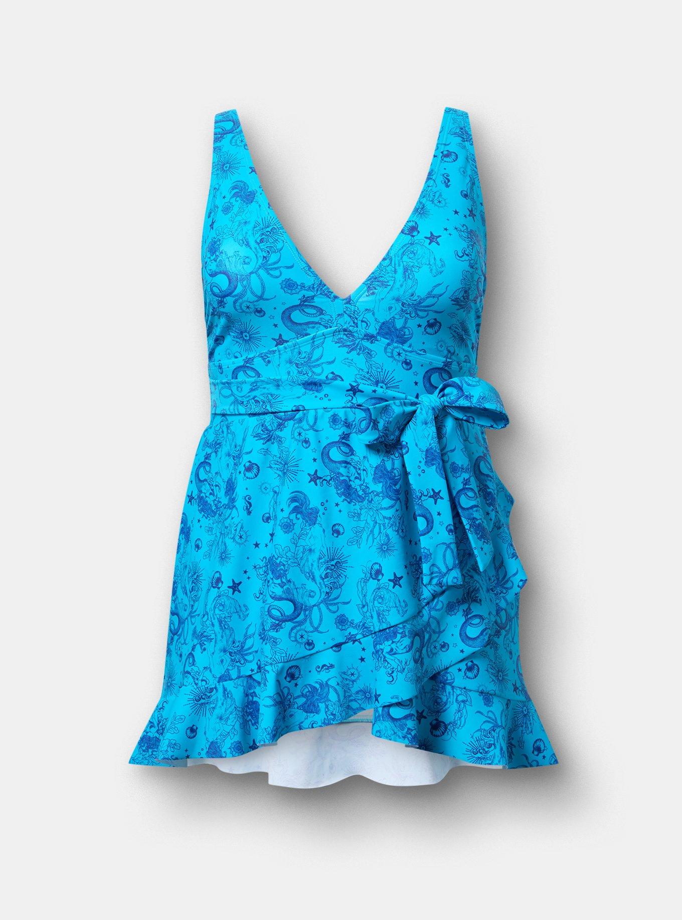 Wireless Ruffle Swim Dress, OCEAN MERMAID FANTASY TEAL, hi-res