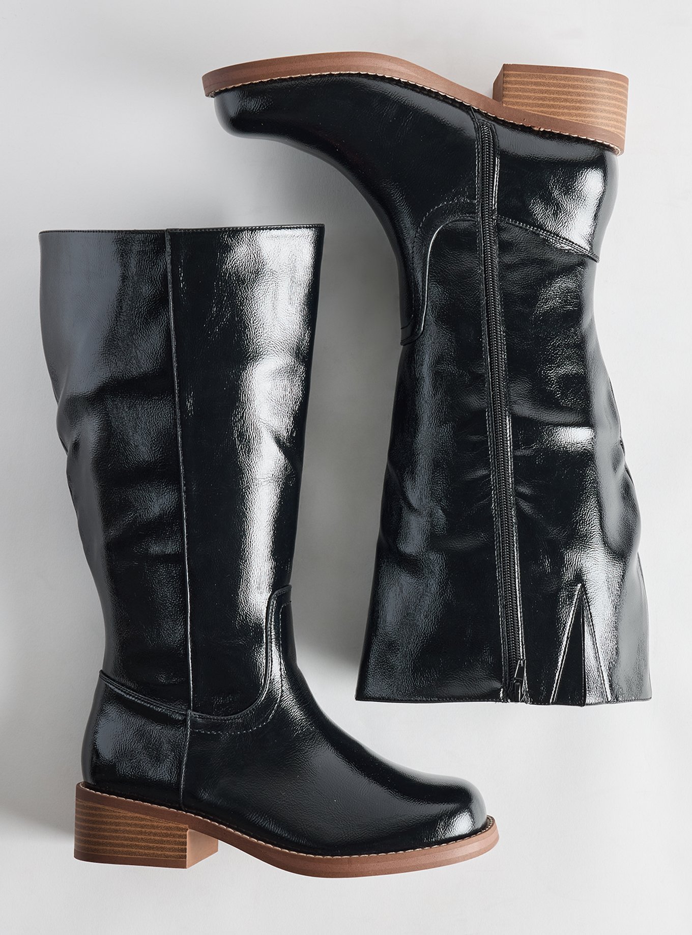 Knee High Block Heel Boot (WW), BLACK PATENT, hi-res