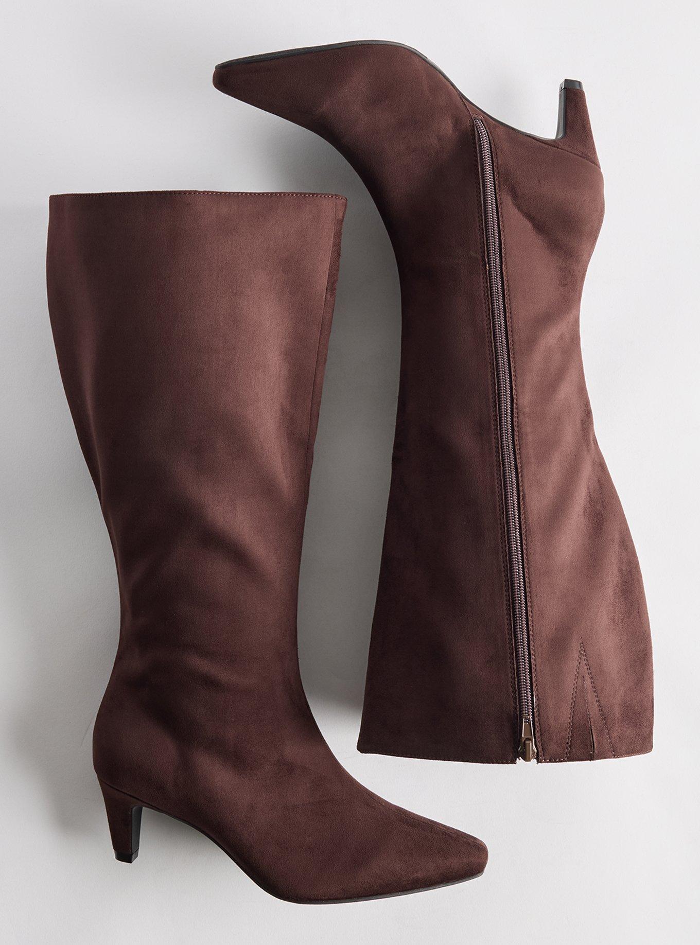 Plus Size Kitten Heel Knee Boot (WW), DARK BROWN, hi-res