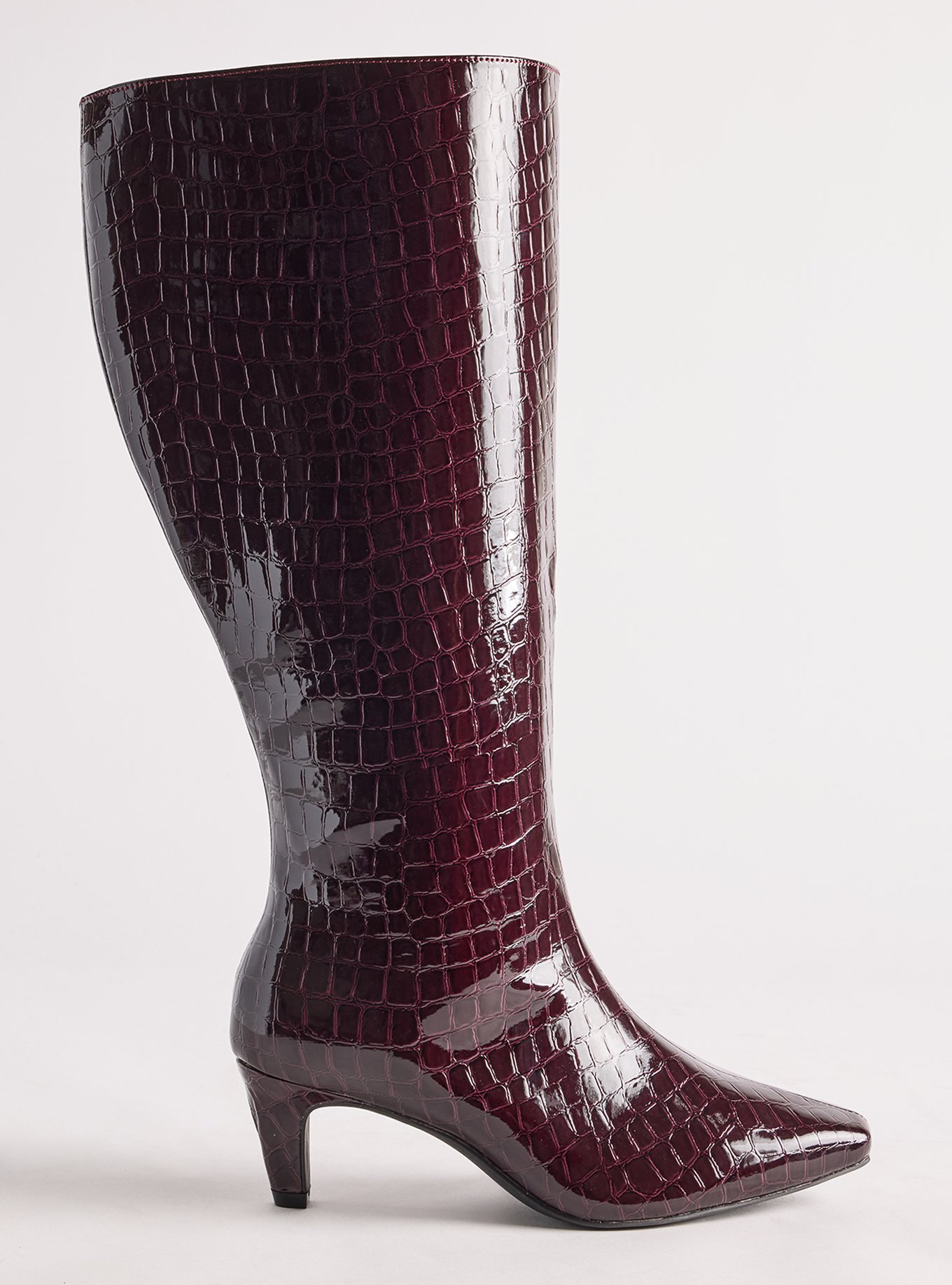 Kitten Heel Knee Boot (WW), WINE FAUX CROC, alternate