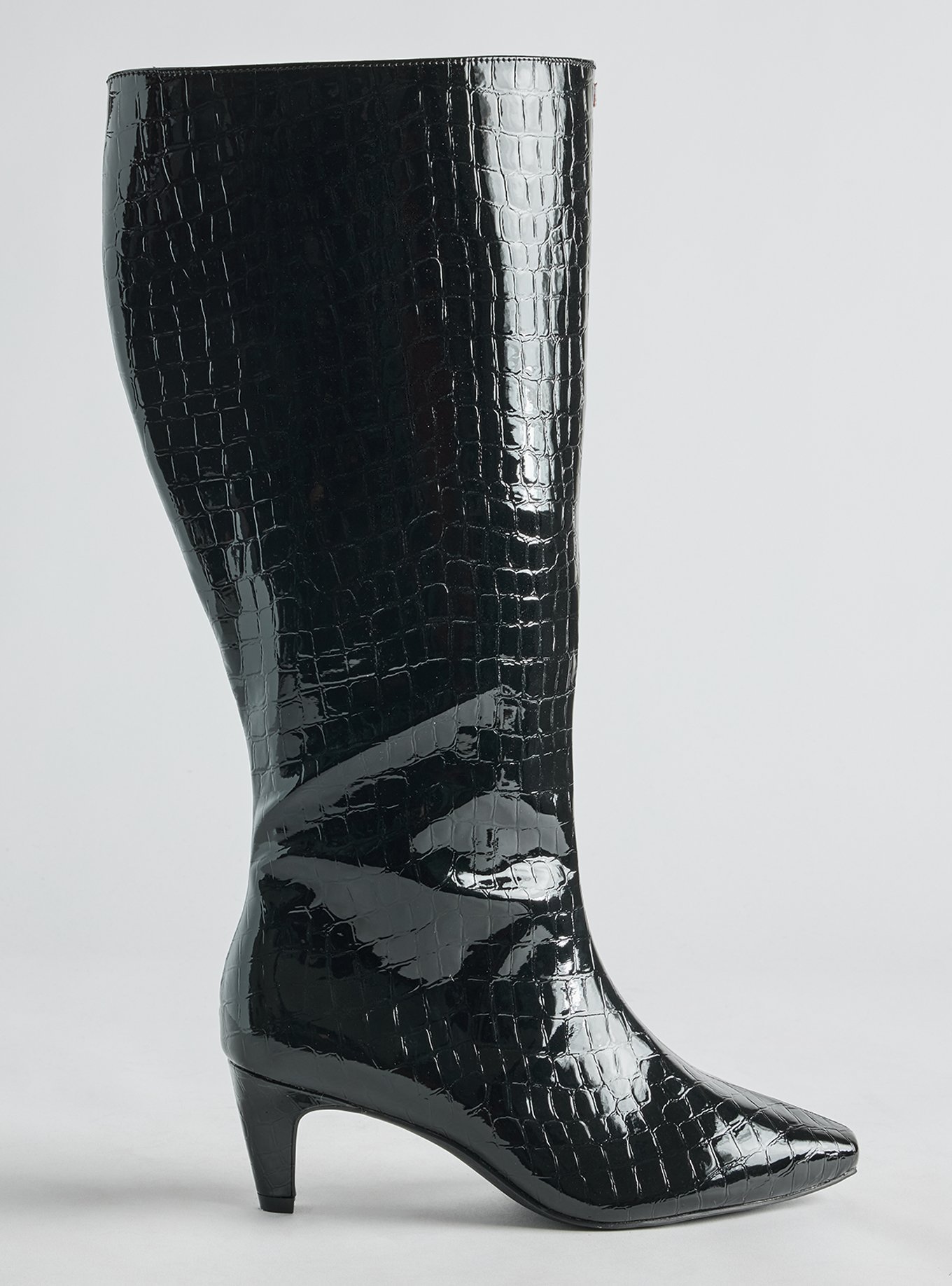 Kitten Heel Knee Boot (WW), BLACK FAUX CROC, alternate