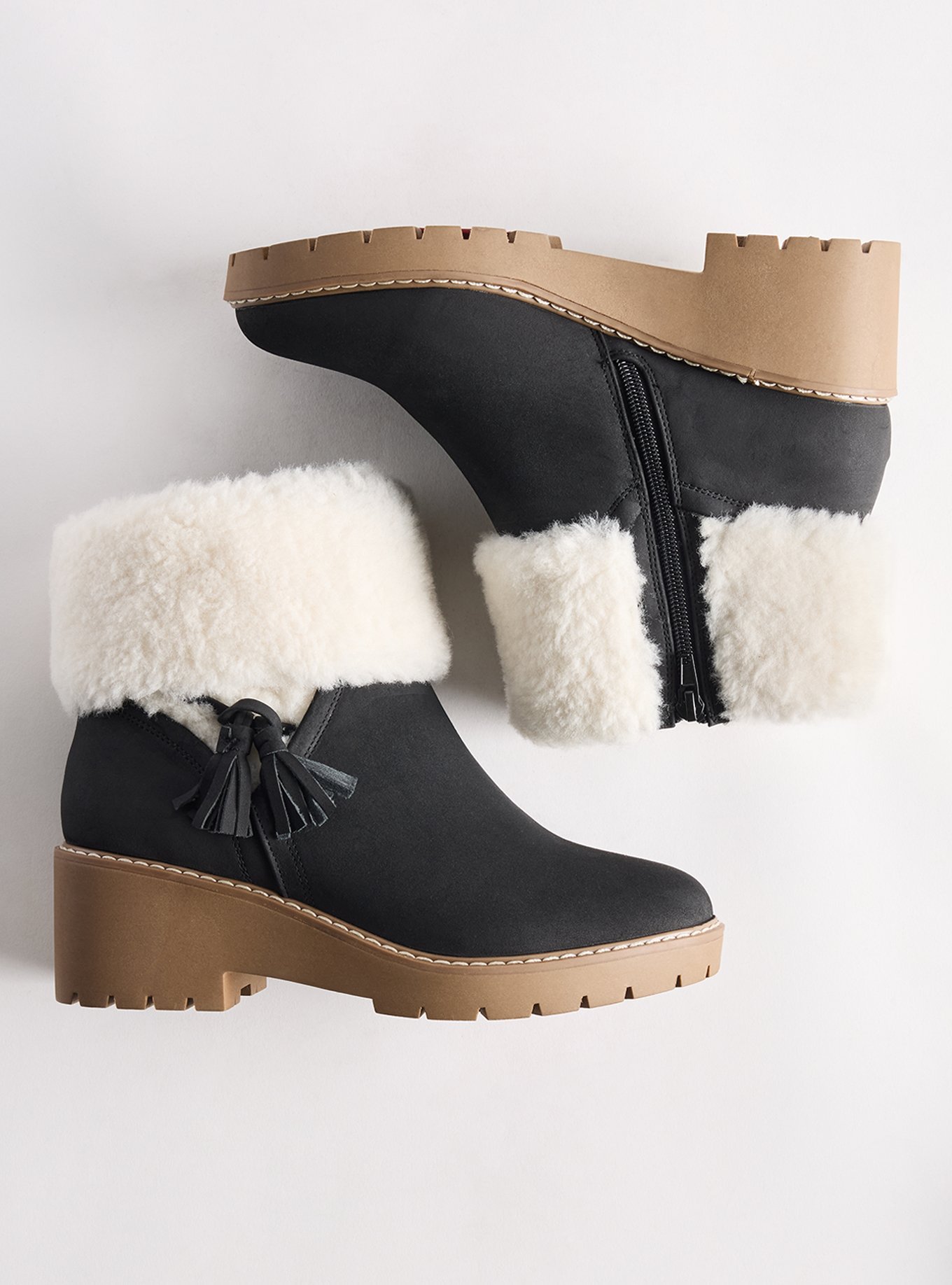 Faux Fur Wedge Bootie (WW), BLACK, hi-res