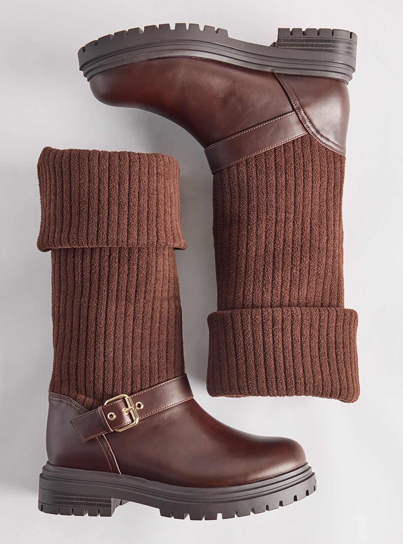 Sweater Cuff Bootie (WW), BROWN, hi-res