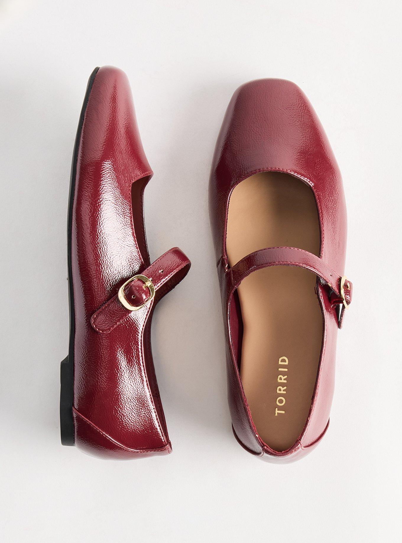 Plus Size Mary Jane Ballet Flat (WW), WINE PATENT, hi-res