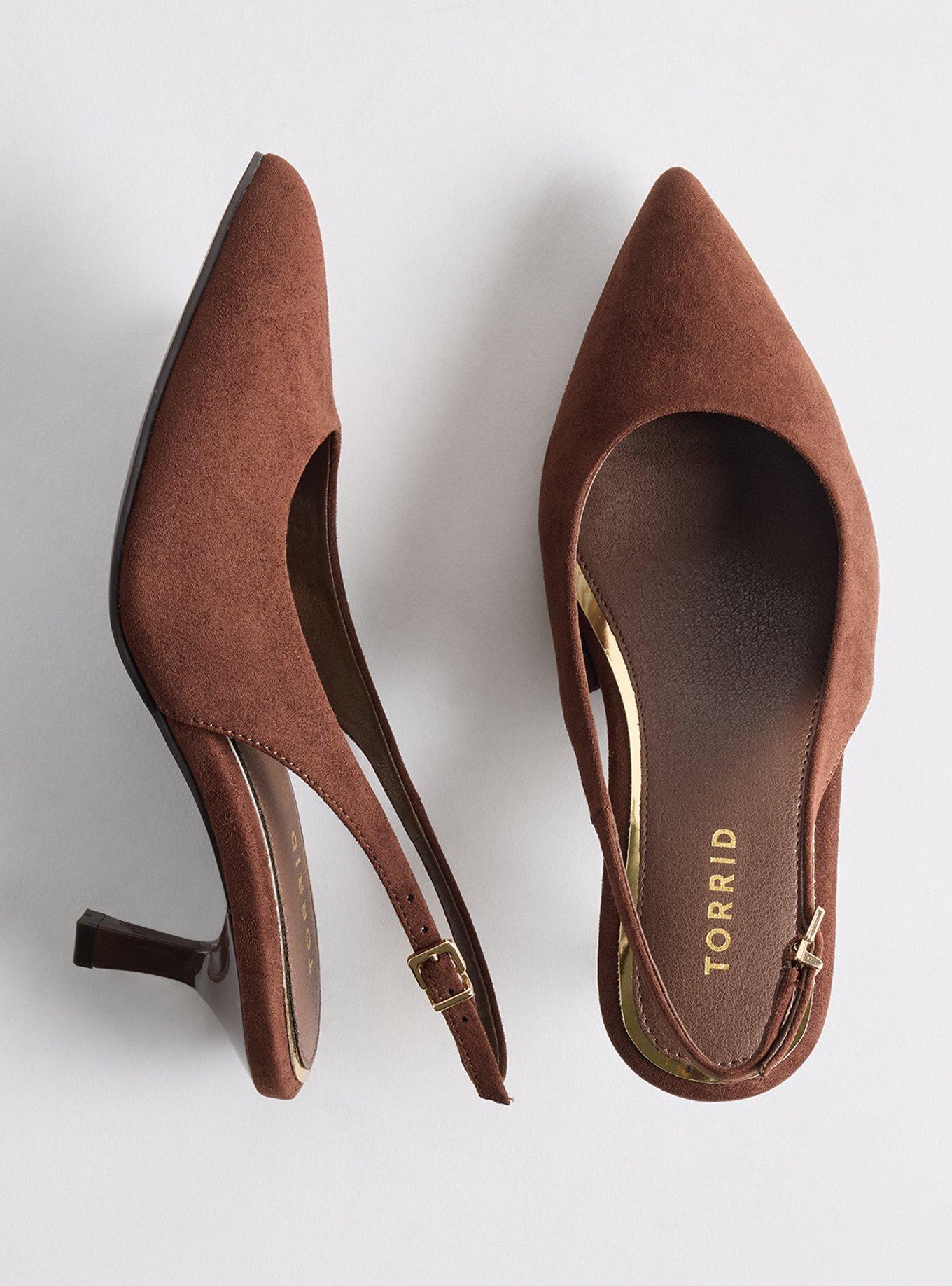 Plus Size Slingback Kitten Heel (WW), BROWN, hi-res