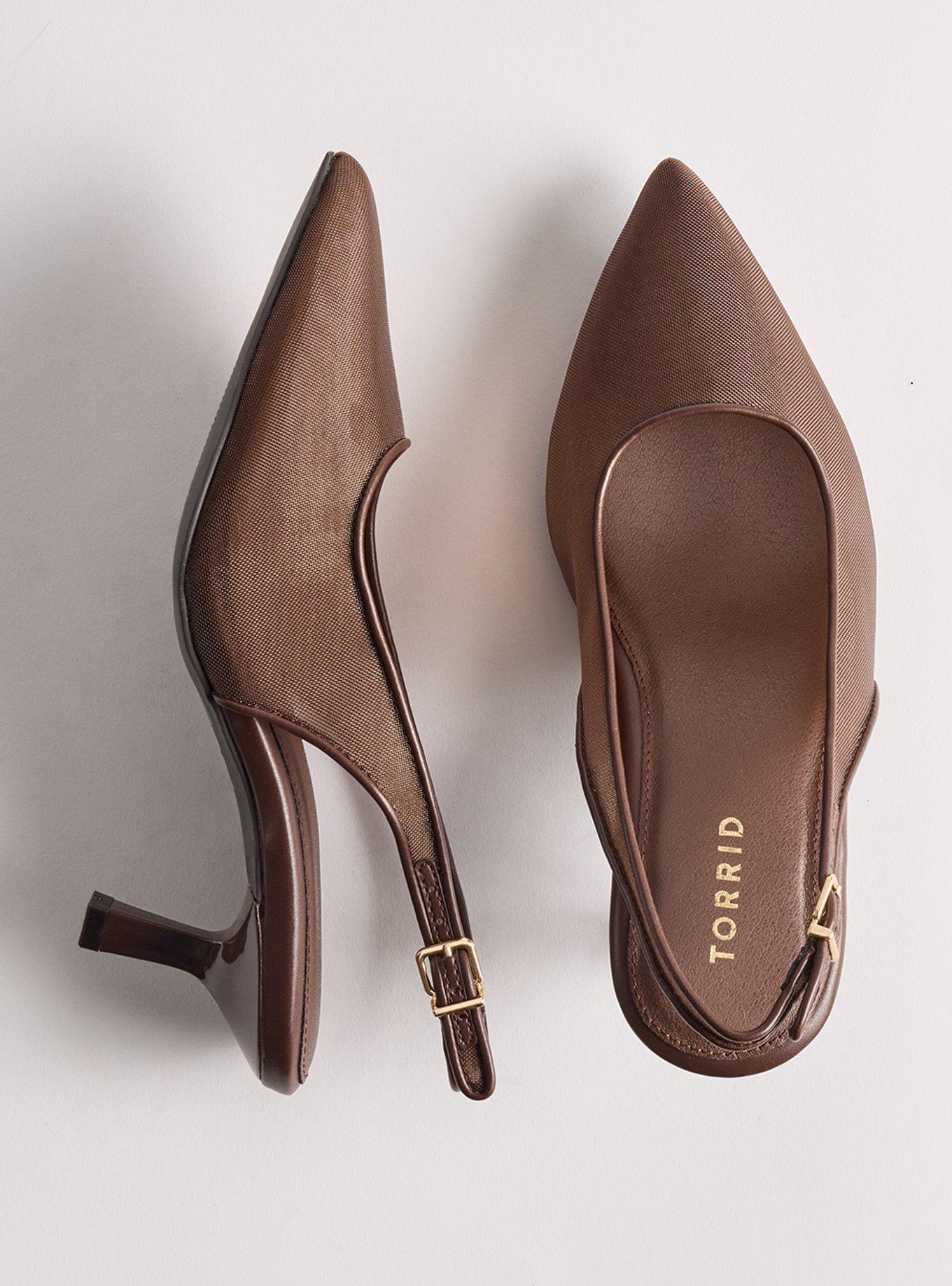 Slingback Kitten Heel (WW), BROWN MESH, hi-res