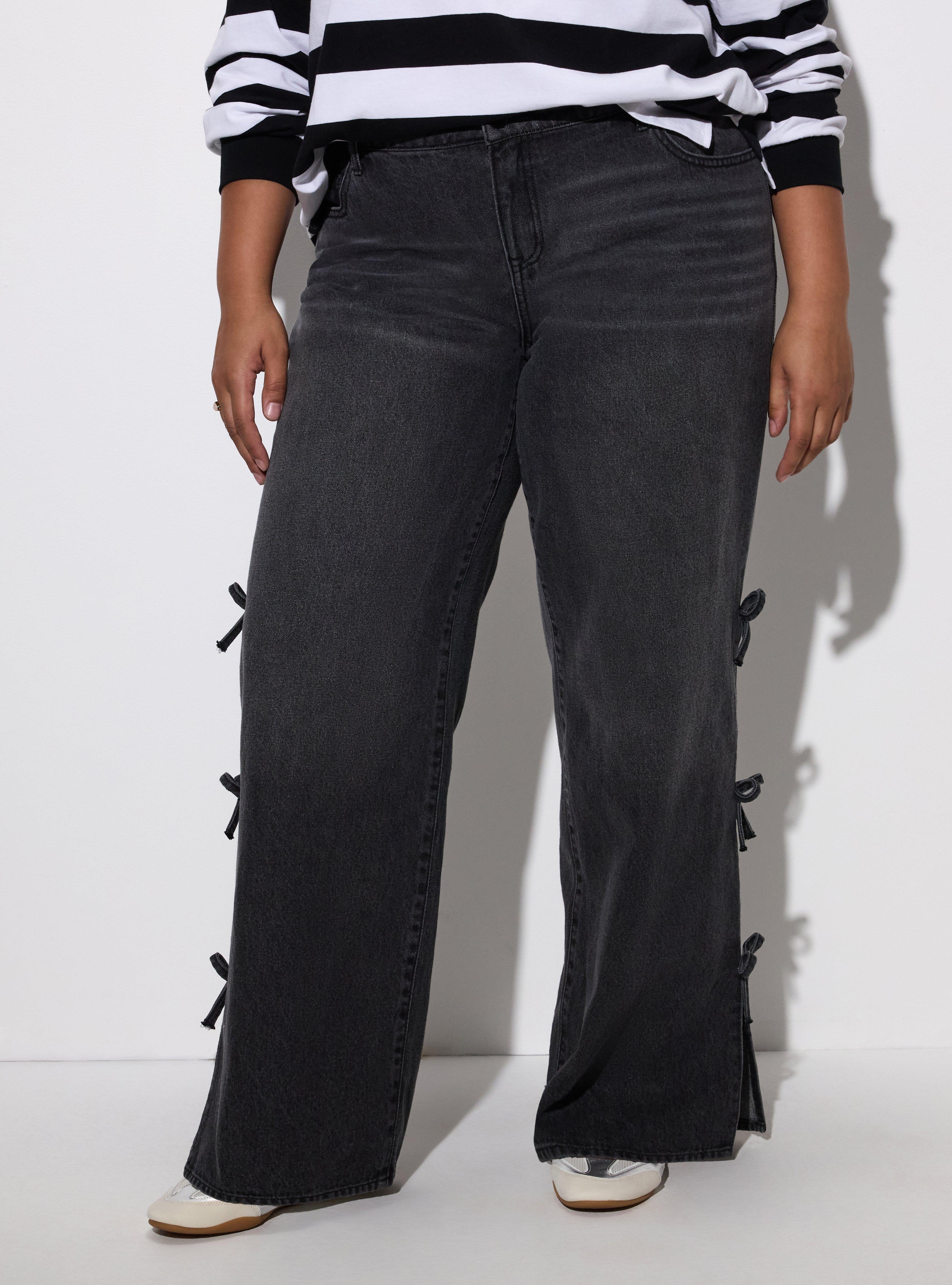 LoveSick Low-Rise Ultra Loose Jeans with Bows, DEEP BLACK, alternate