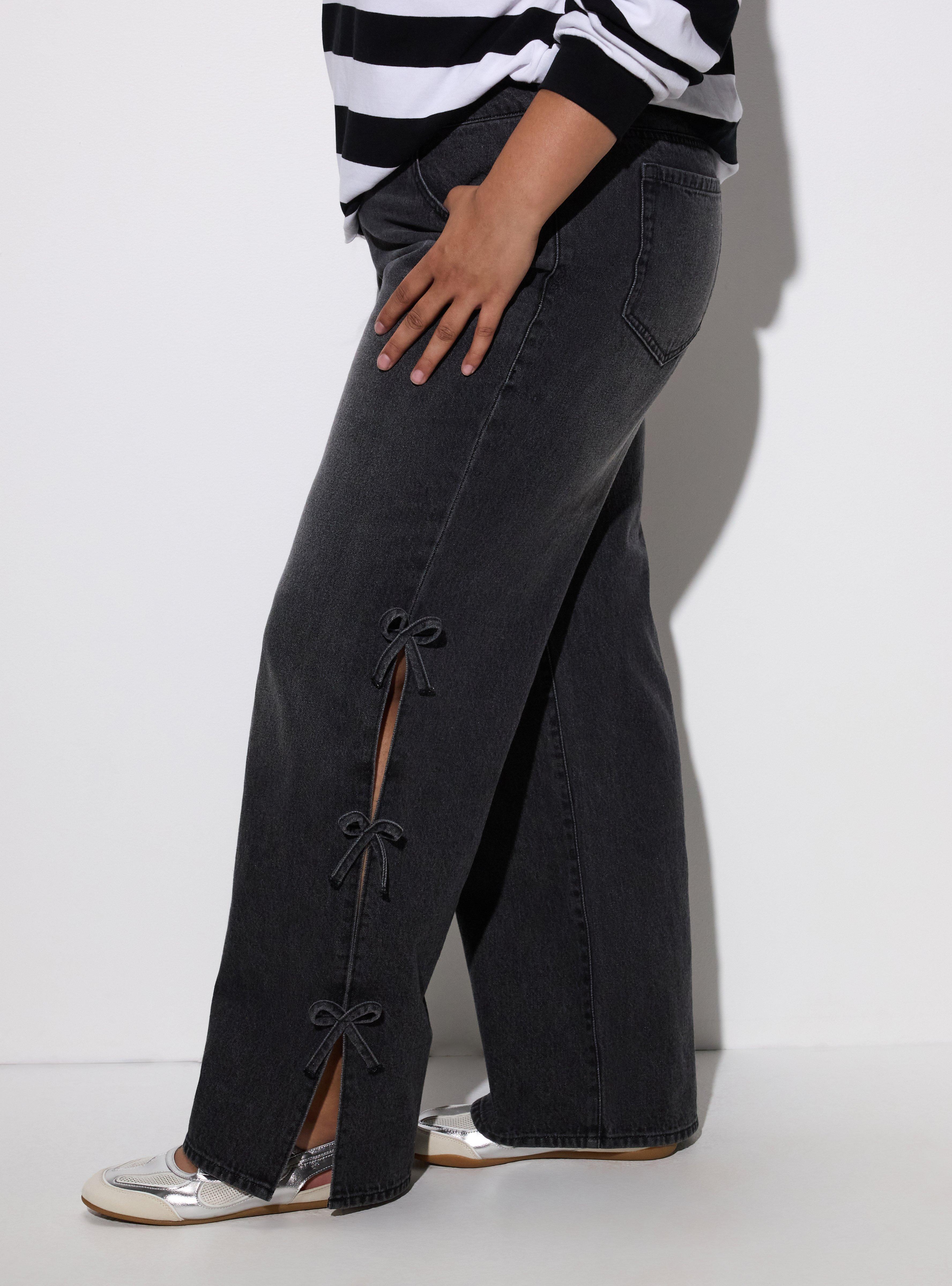 LoveSick Low-Rise Ultra Loose Jeans with Bows, DEEP BLACK, alternate