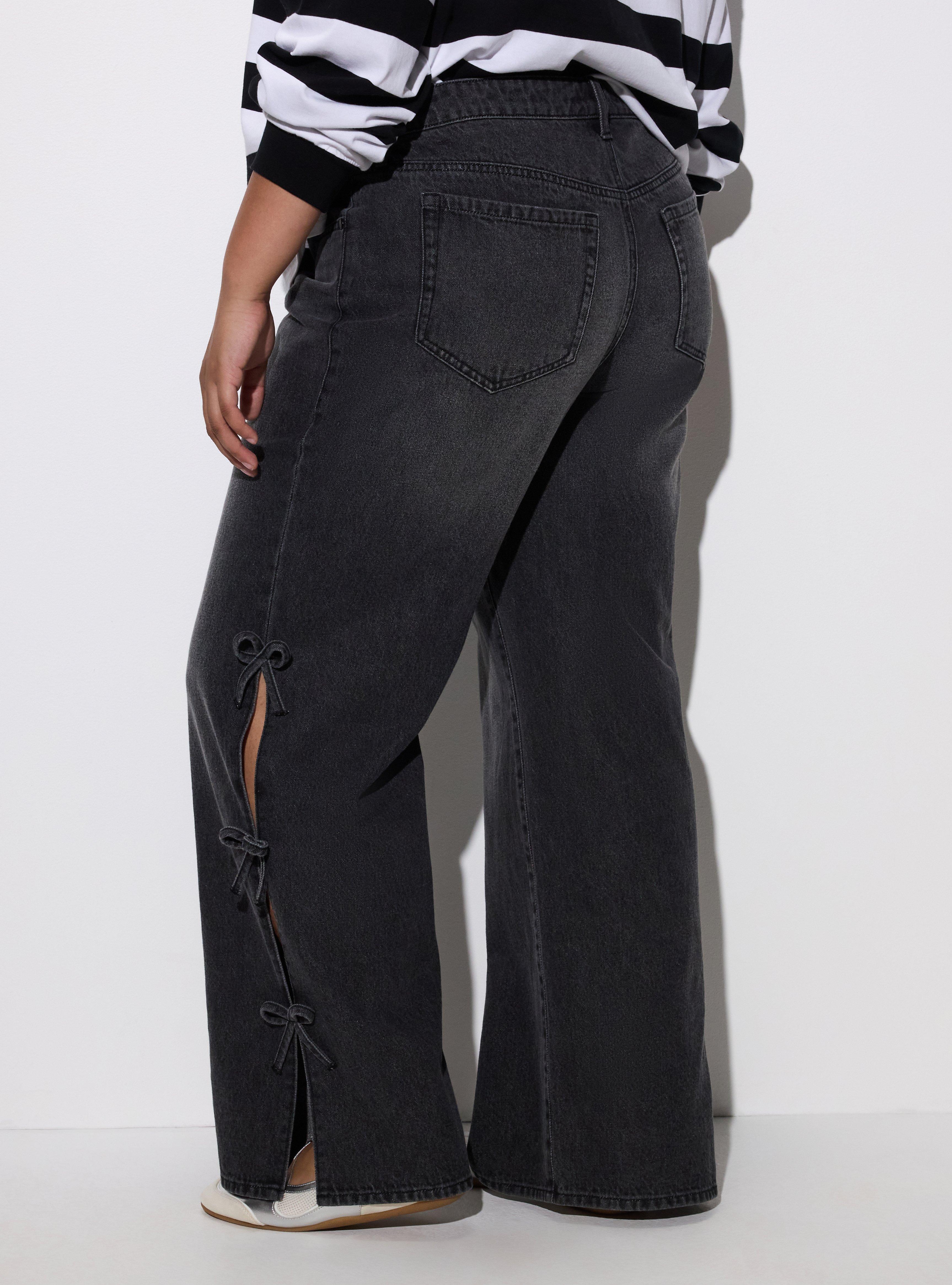 LoveSick Low-Rise Ultra Loose Jeans with Bows, DEEP BLACK, alternate