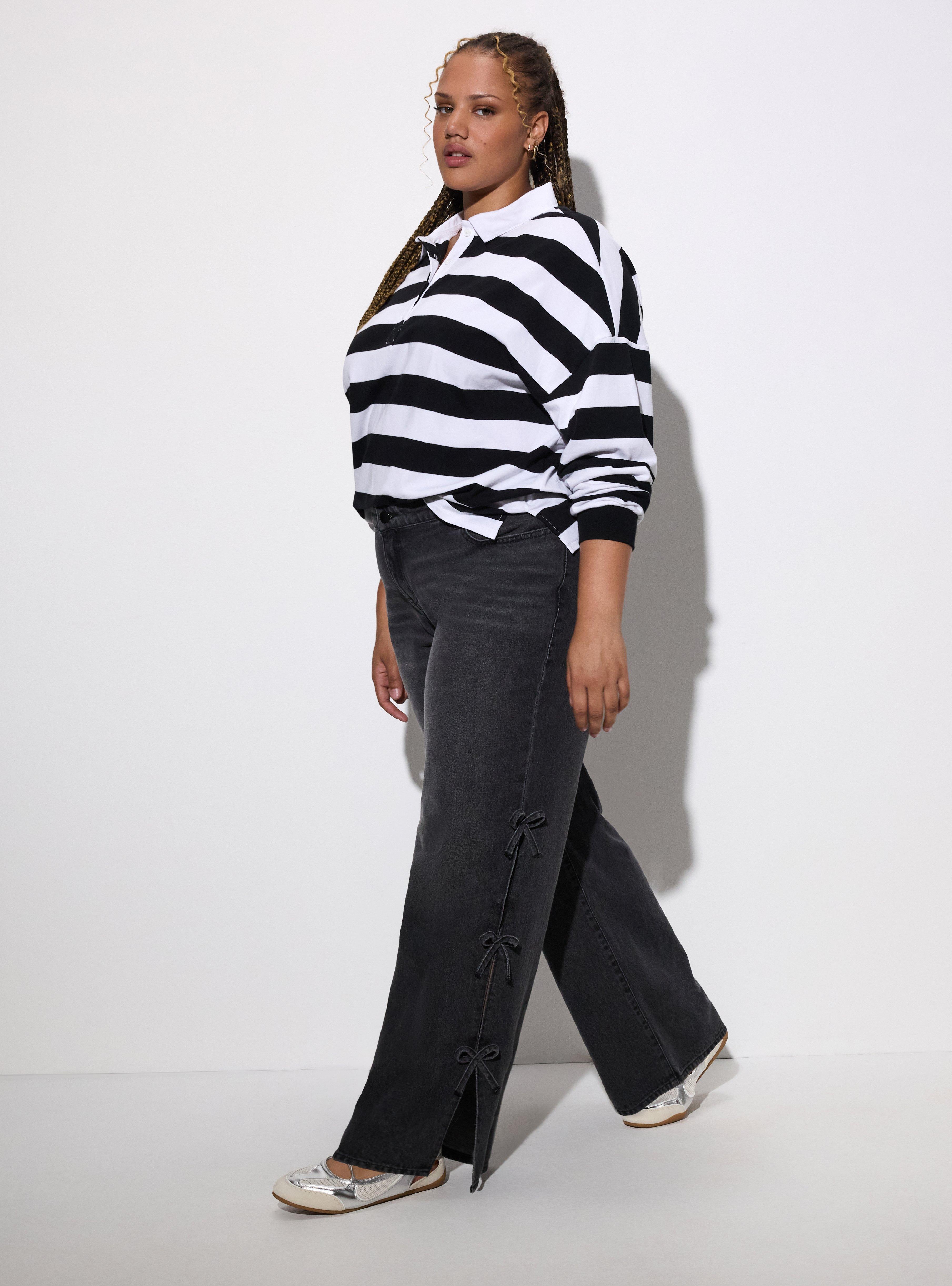 LoveSick Low-Rise Ultra Loose Jeans with Bows, DEEP BLACK, hi-res