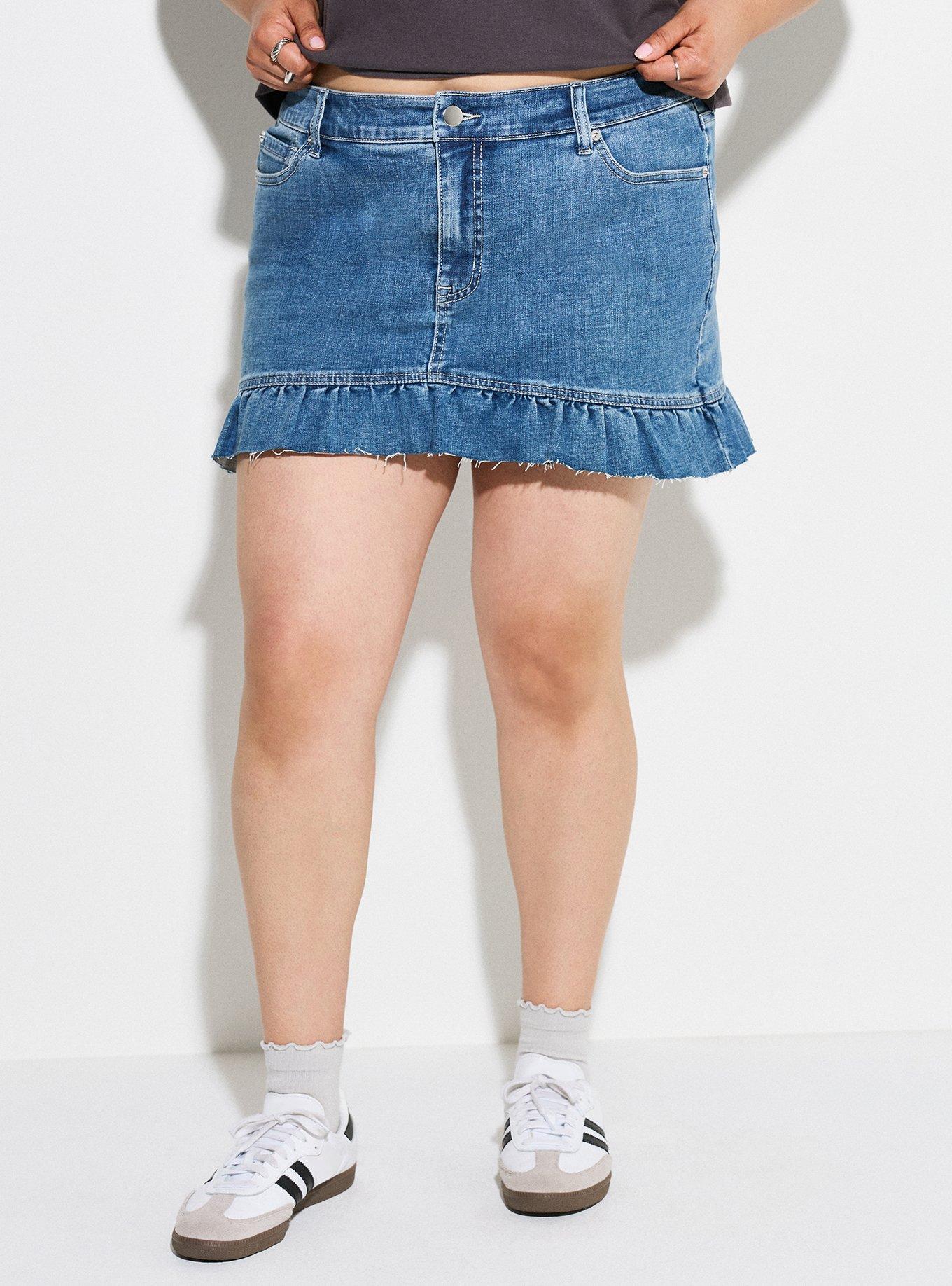 LOVESICK RUFFLE HEM DENIM SKIRT, MEDIUM WASH DENIM, alternate