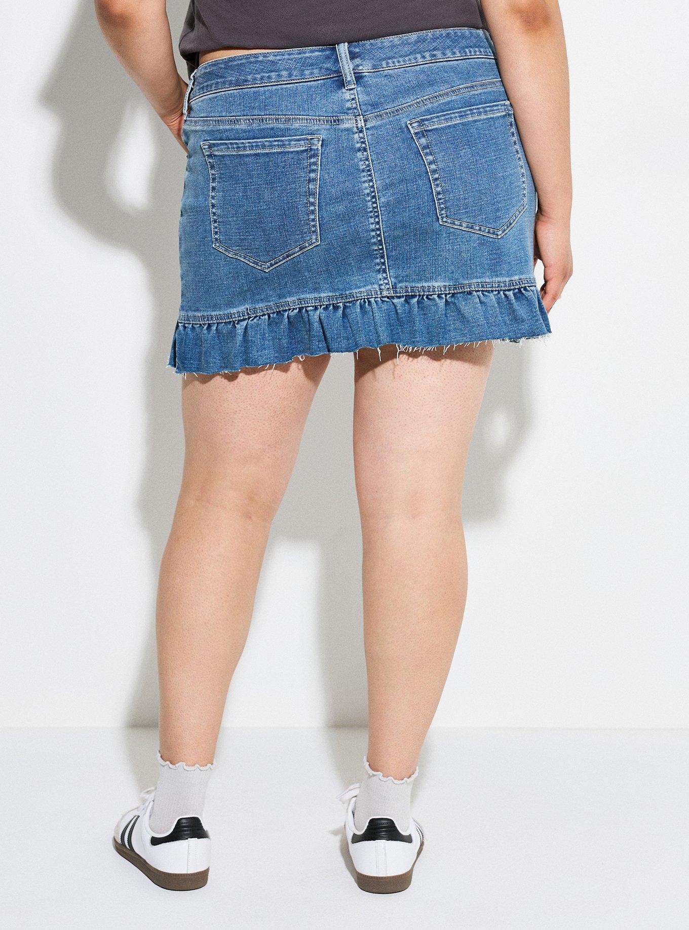 LOVESICK RUFFLE HEM DENIM SKIRT, MEDIUM WASH DENIM, alternate