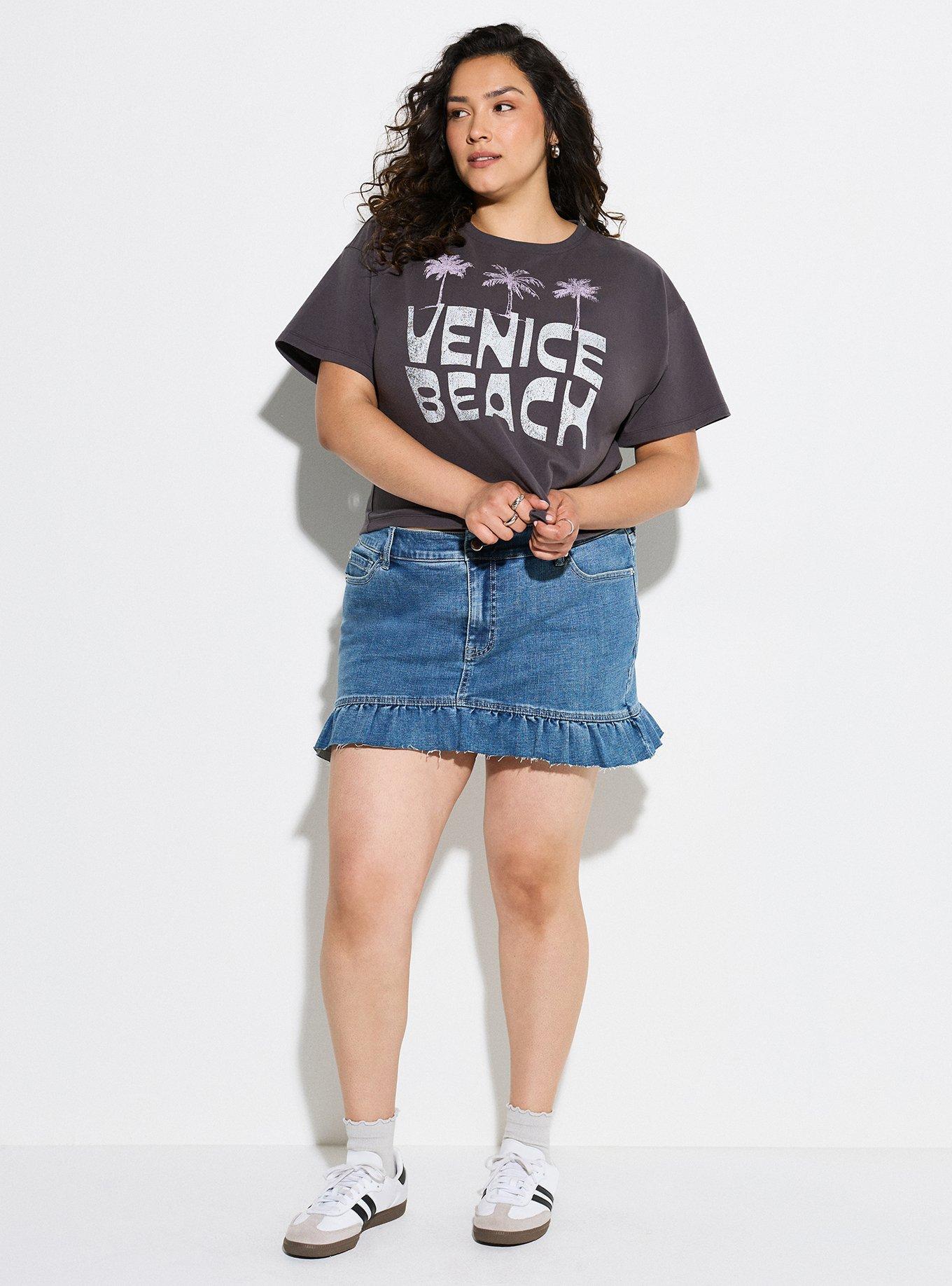 LOVESICK RUFFLE HEM DENIM SKIRT, MEDIUM WASH DENIM, hi-res