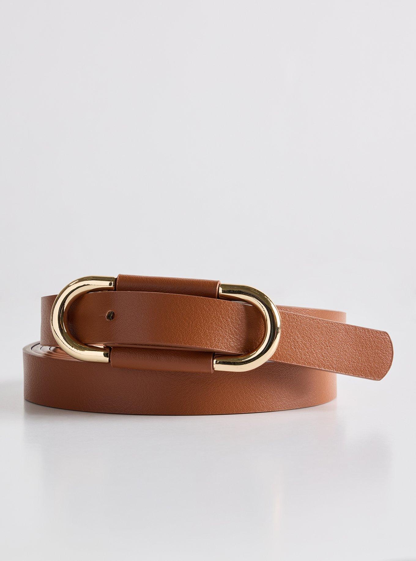 Tailored Oval Skinny Belt, BROWN, hi-res