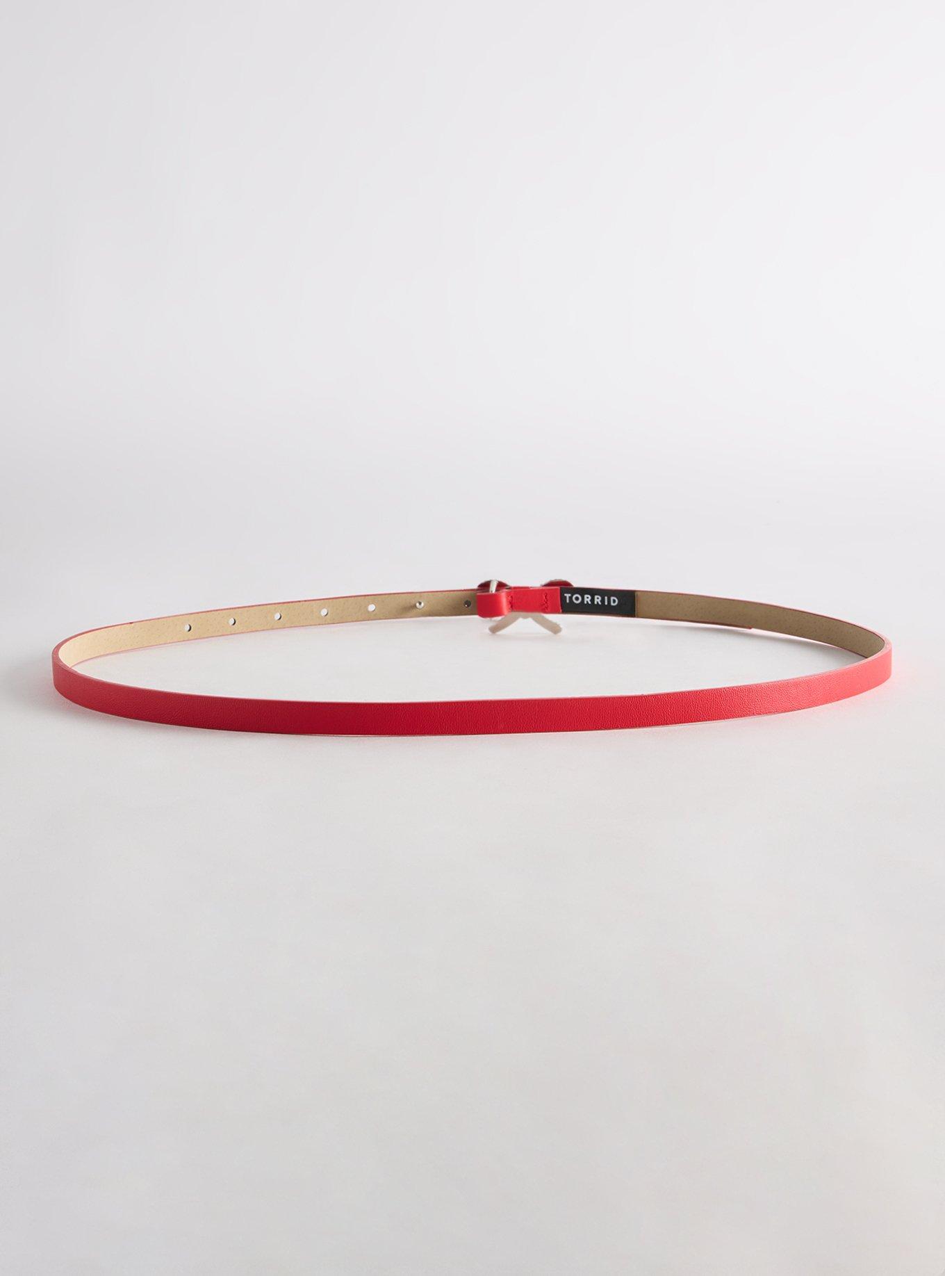 Bow Buckle Skinny Denim Belt, RED, alternate