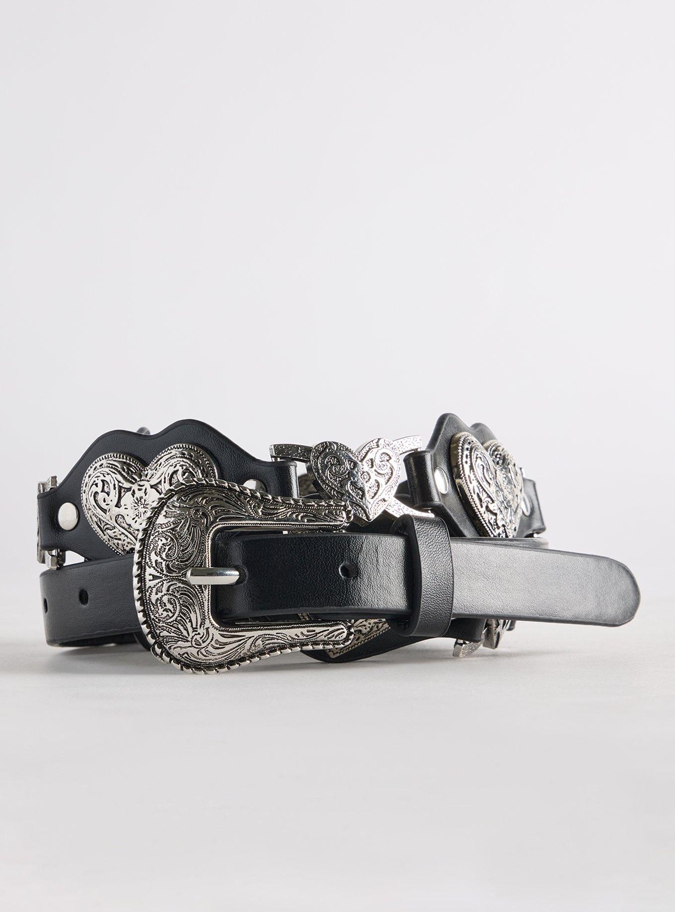 Heart Western Denim Belt, BLACK, hi-res