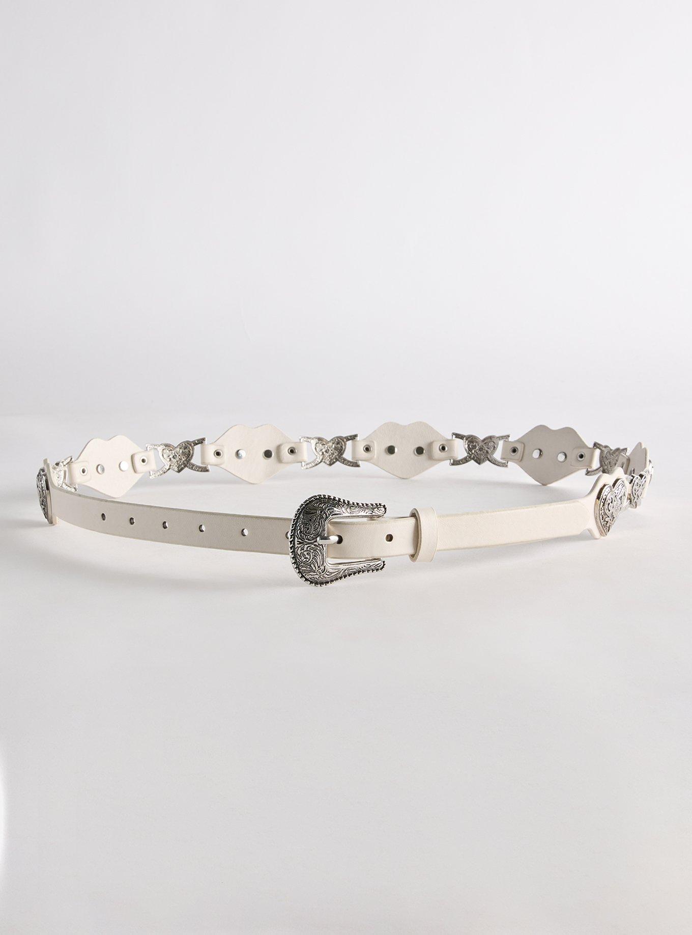 Heart Western Denim Belt, CREAM, alternate