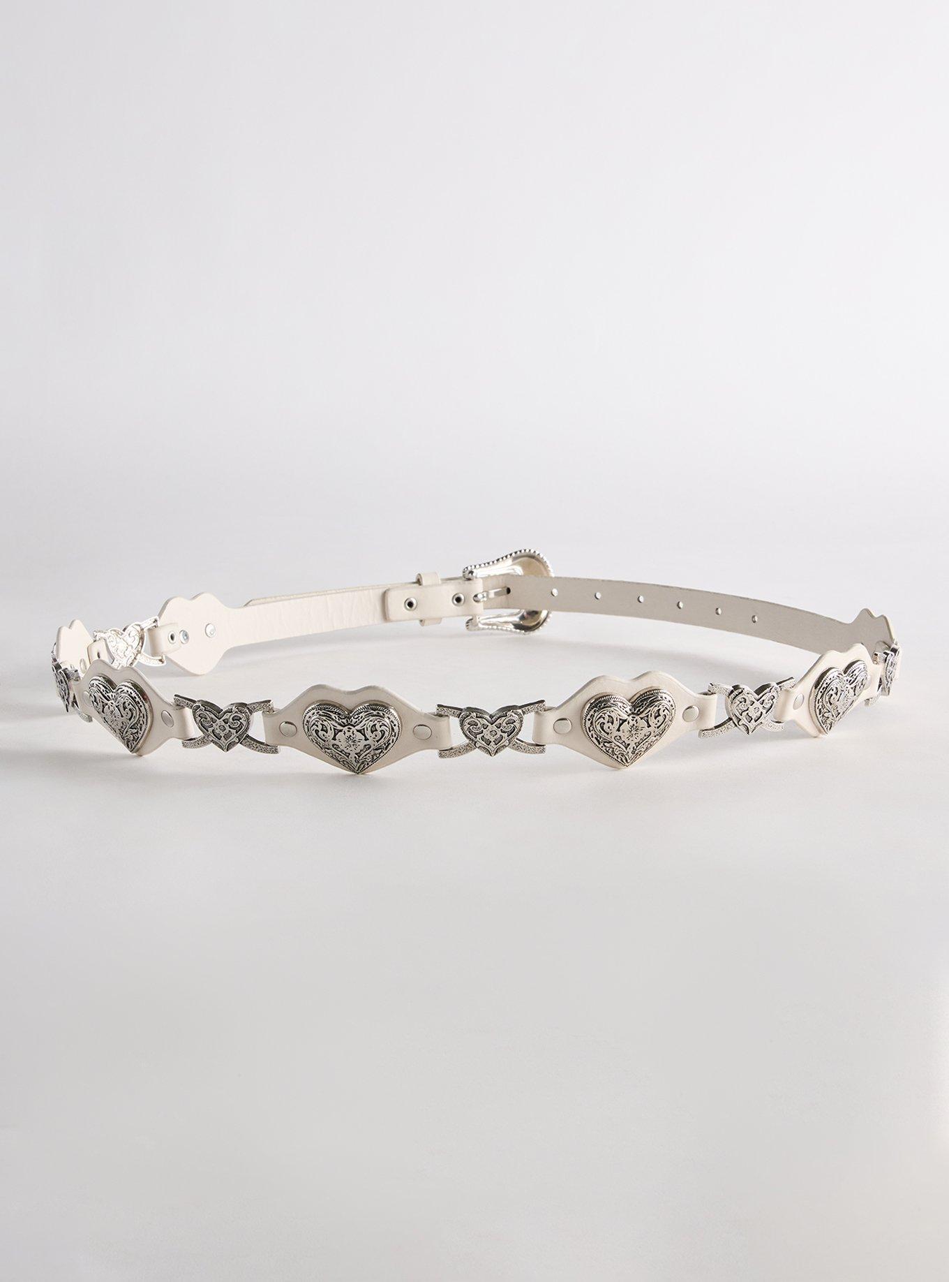 Heart Western Denim Belt, CREAM, alternate