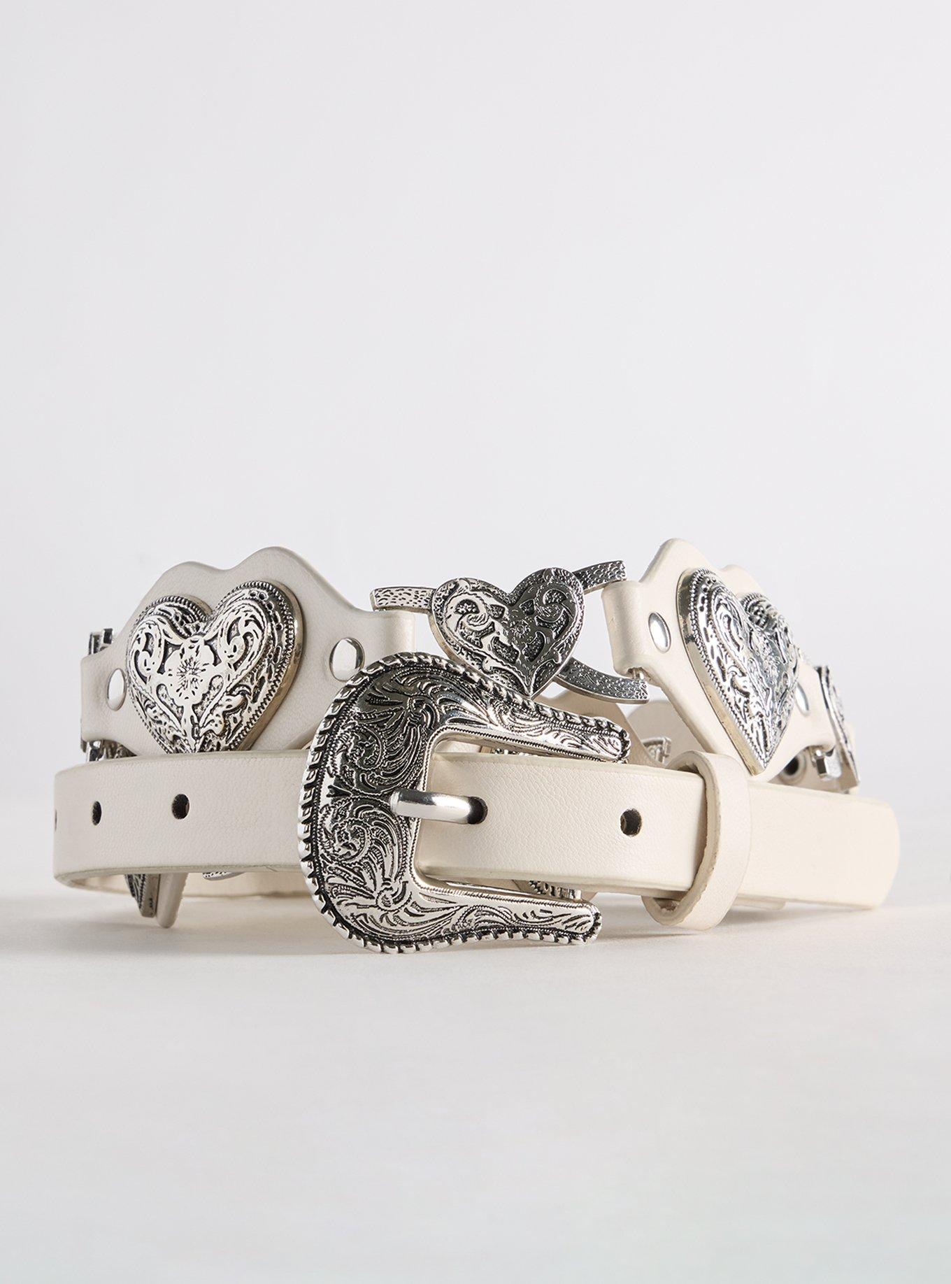 Heart Western Denim Belt, CREAM, hi-res