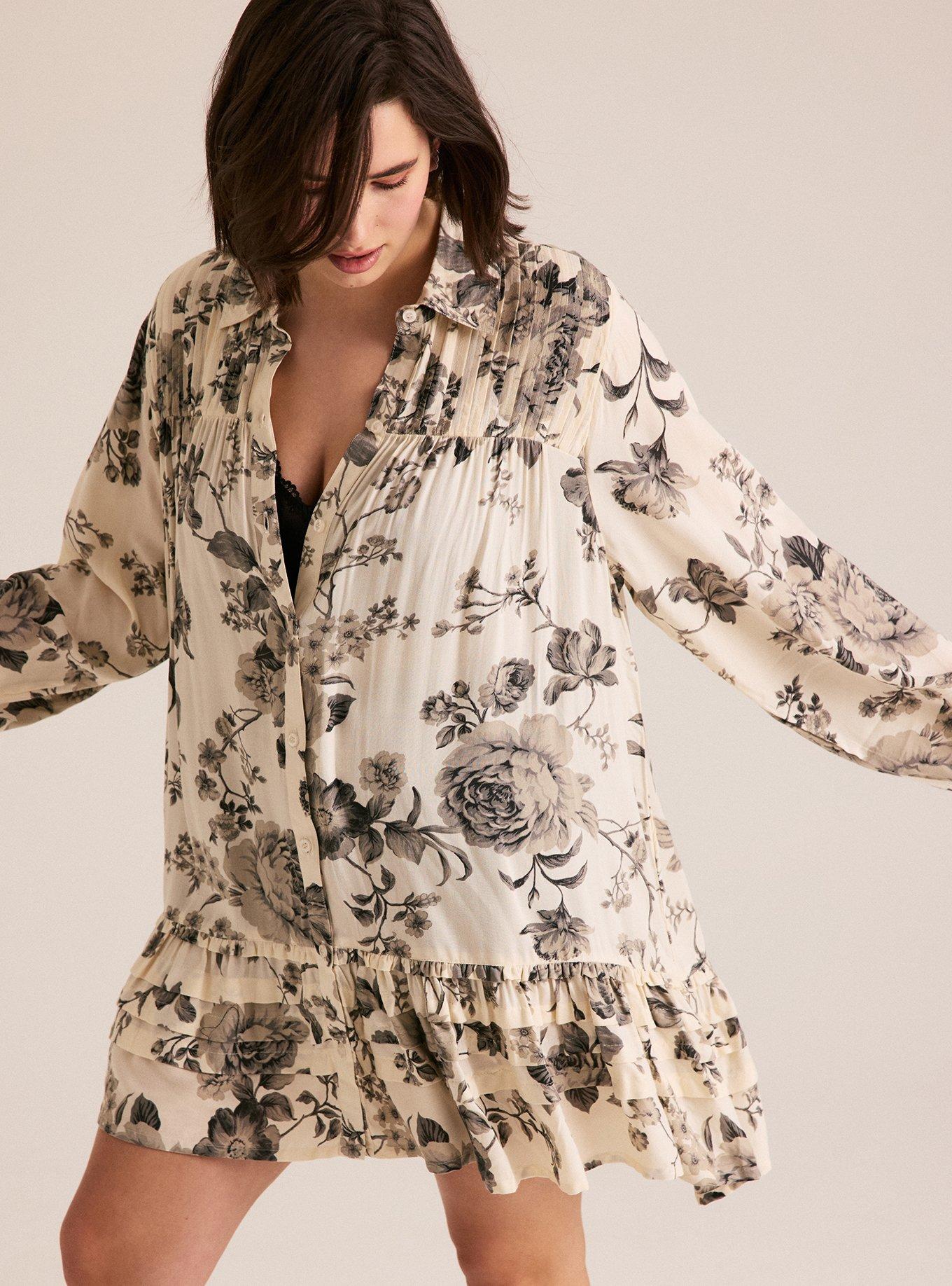 Festi Pintuck Button-Front Tunic, HAL FLORAL CREAM, alternate