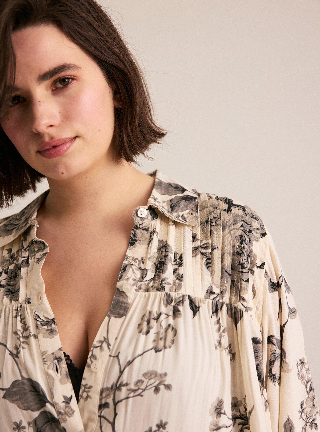 Festi Pintuck Button-Front Tunic, HAL FLORAL CREAM, alternate