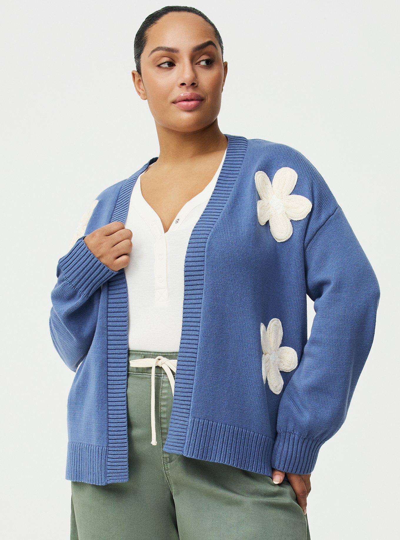 Plus Size Daisy Open Front Cardigan, BLUE HORIZON, hi-res