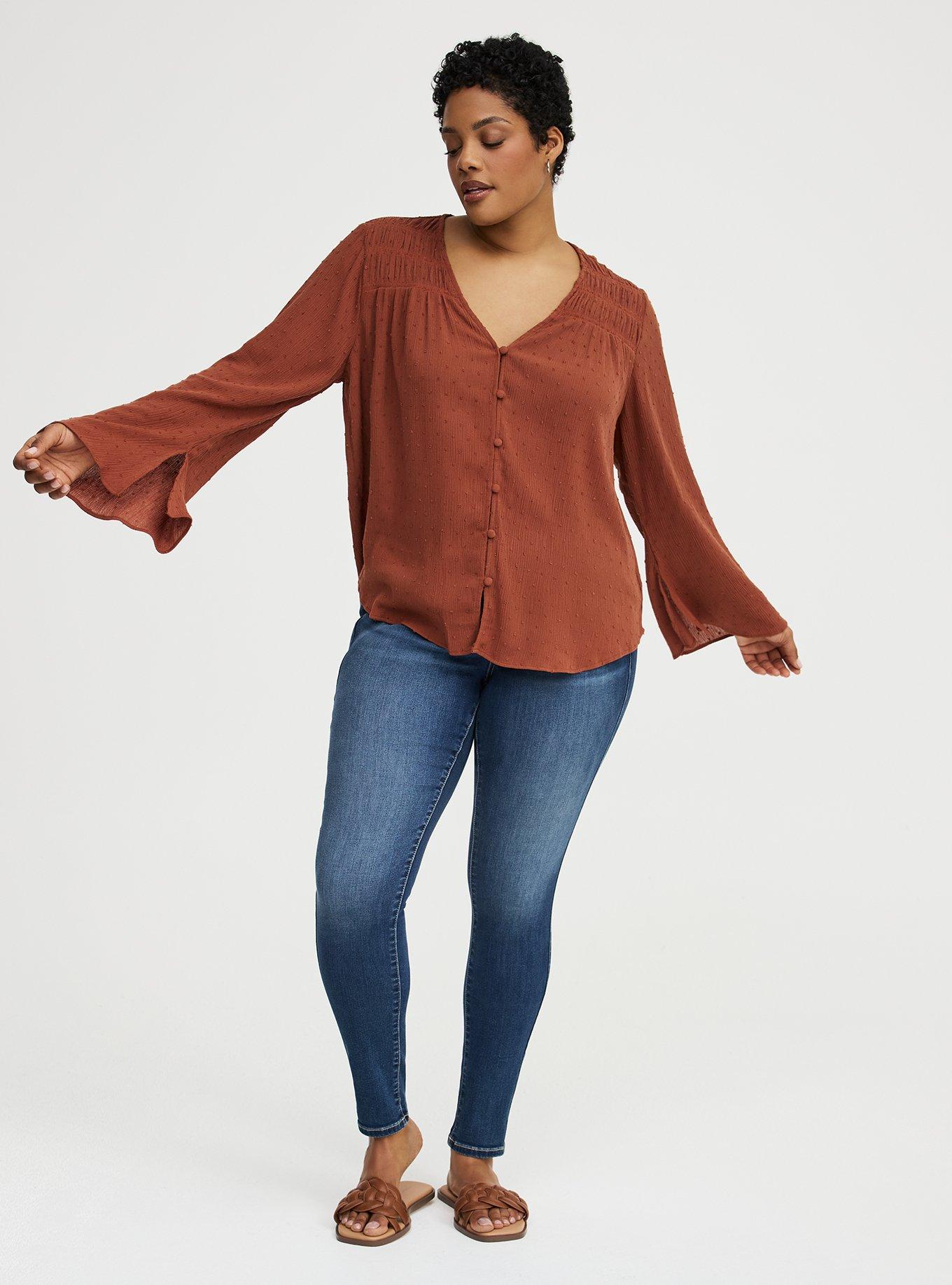 Gauze V-Neck Long Sleeve Top, SEQUOIA, alternate