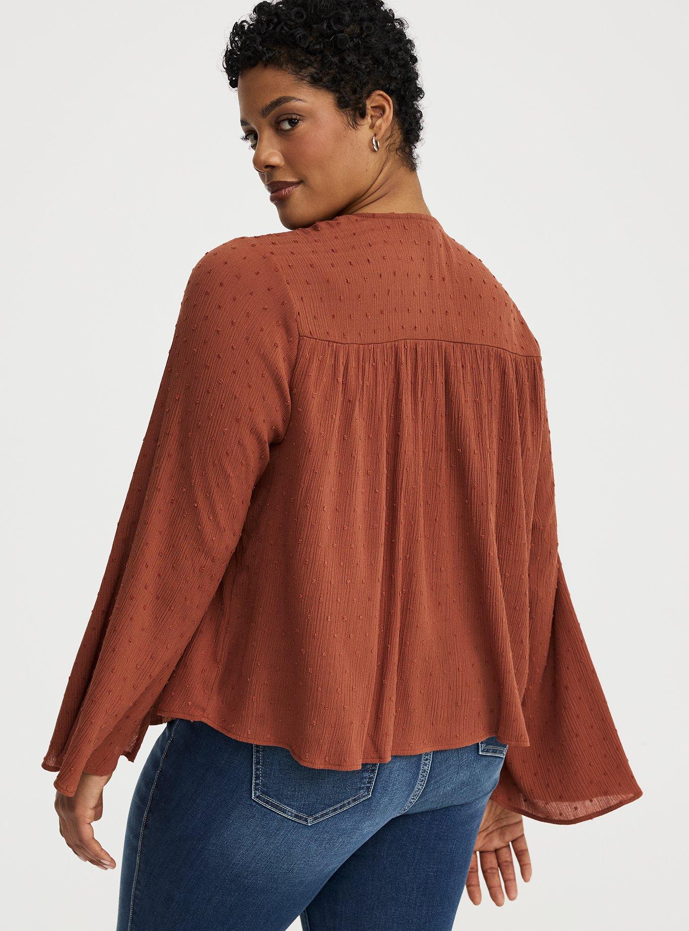 Gauze V-Neck Long Sleeve Top, SEQUOIA, alternate