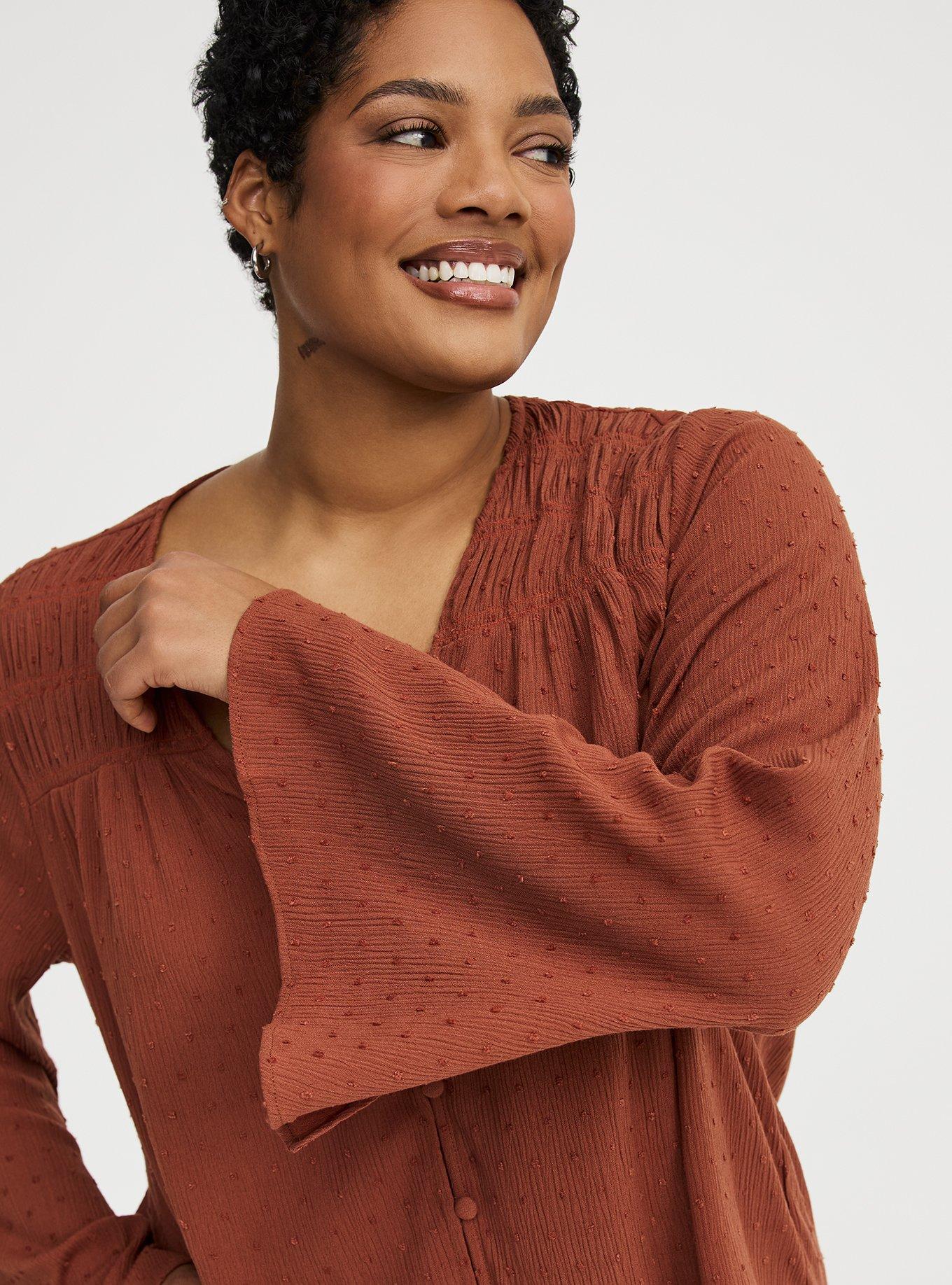 Gauze V-Neck Long Sleeve Top, SEQUOIA, alternate