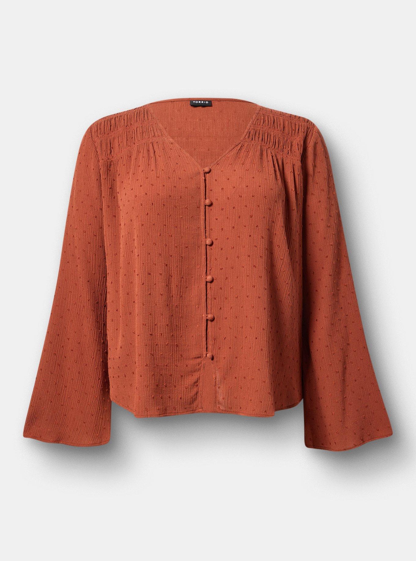 Gauze V-Neck Long Sleeve Top, SEQUOIA, hi-res