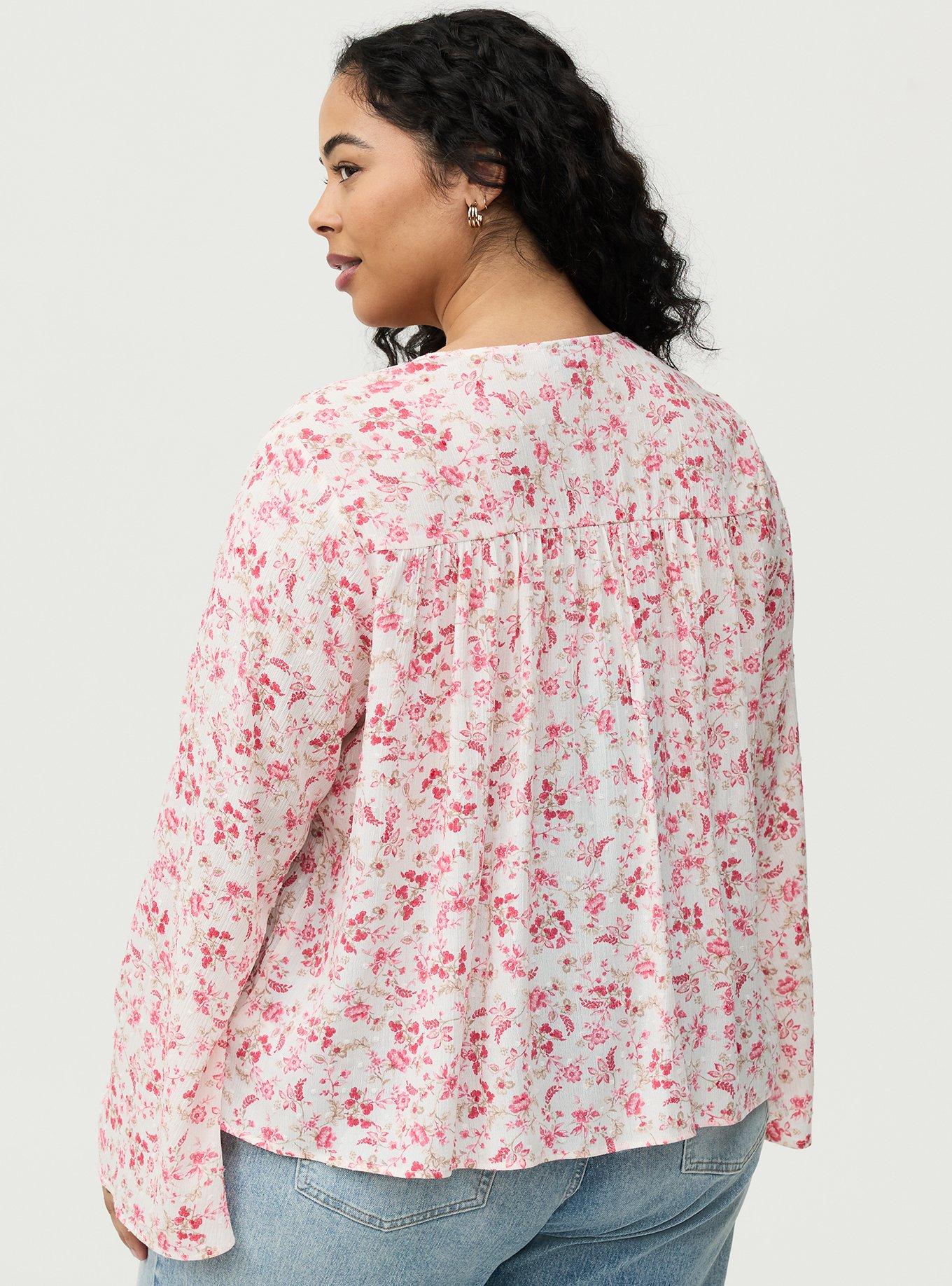 Gauze V-Neck Long Sleeve Top, ENTICE FLORALS SMALL CORAL, alternate