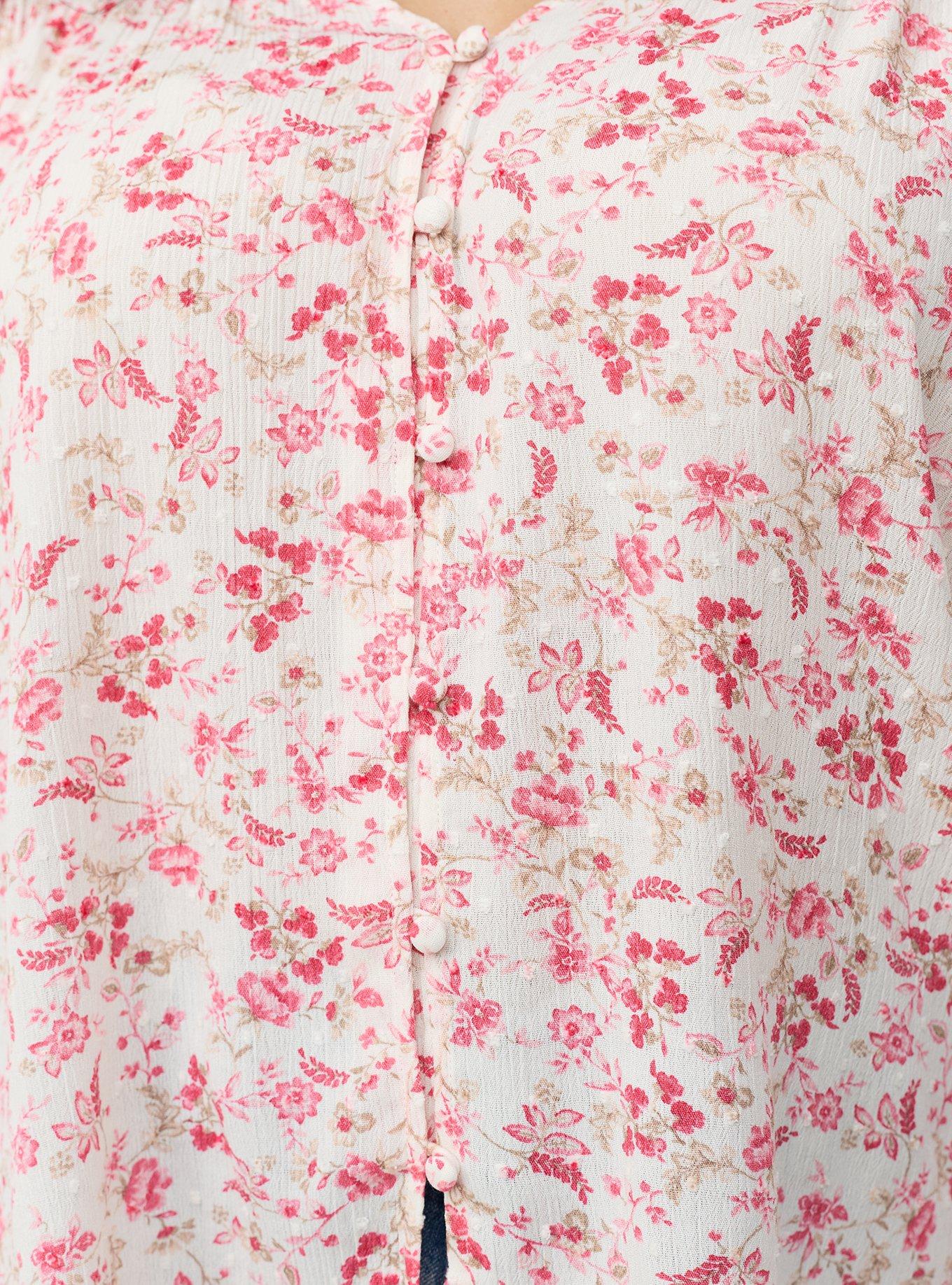 Gauze V-Neck Long Sleeve Top, ENTICE FLORALS SMALL CORAL, alternate