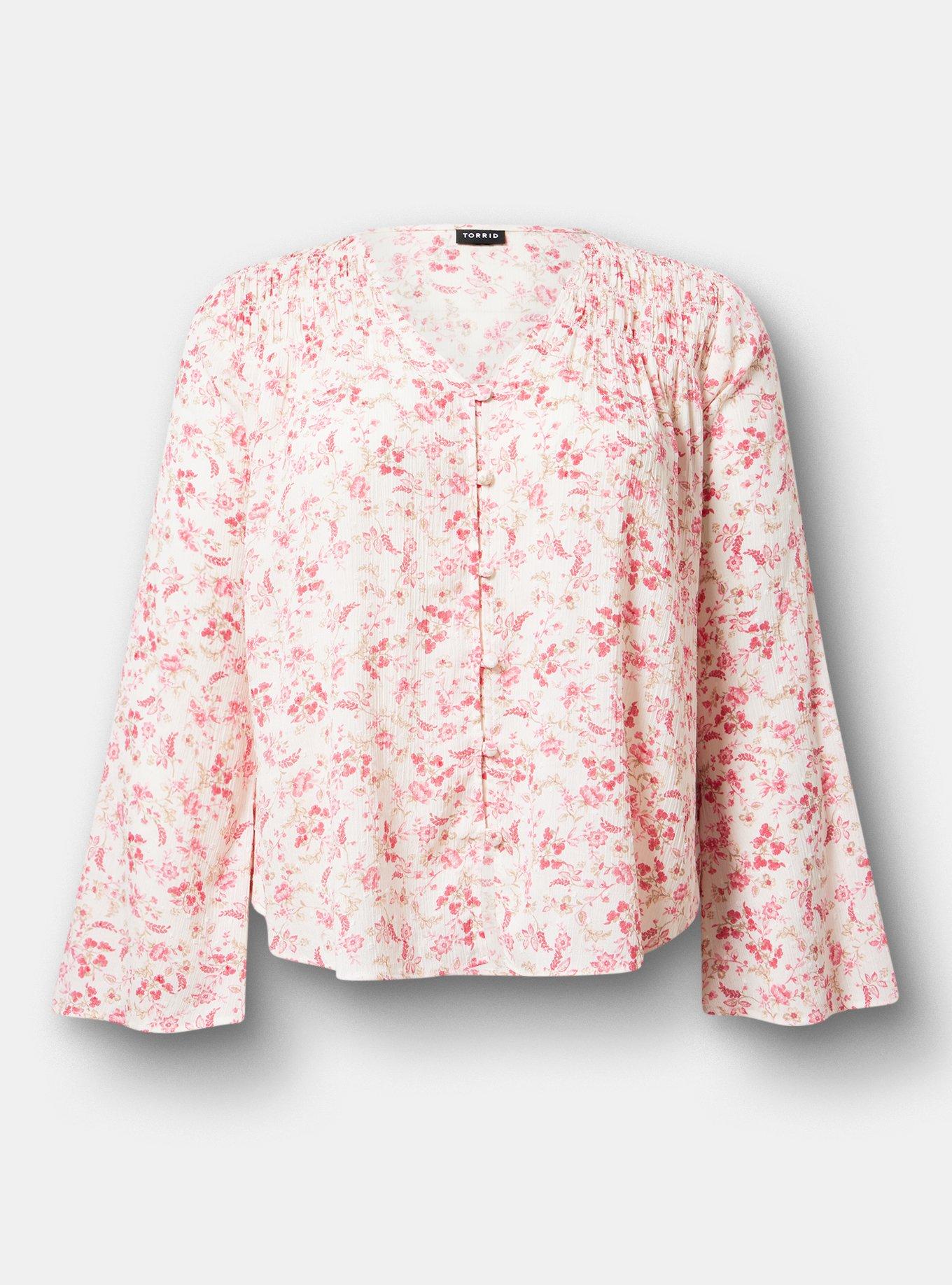 Gauze V-Neck Long Sleeve Top, ENTICE FLORALS SMALL CORAL, hi-res