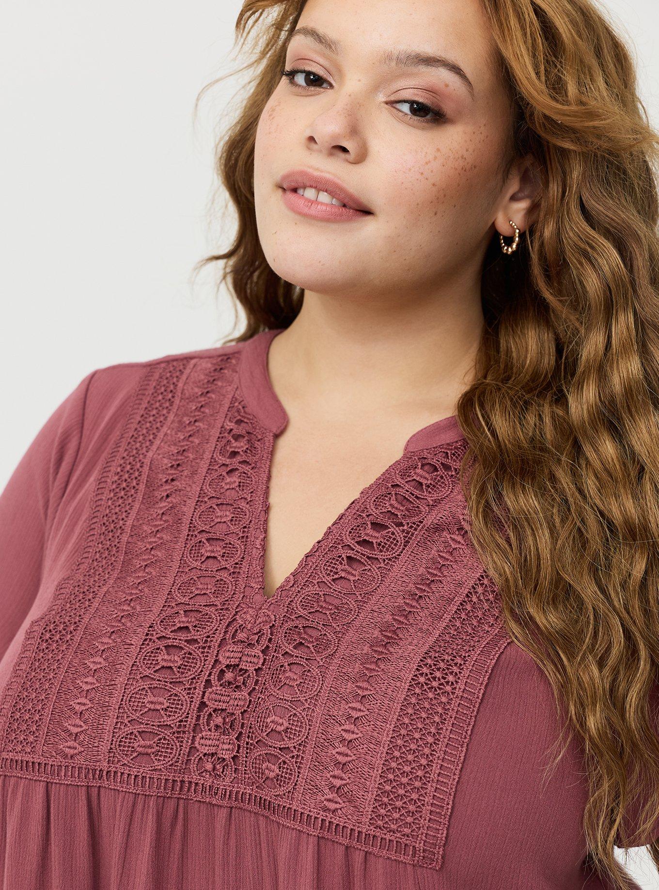 Crochet Lace Flutter Sleeve Blouse, WILD GINGER, alternate