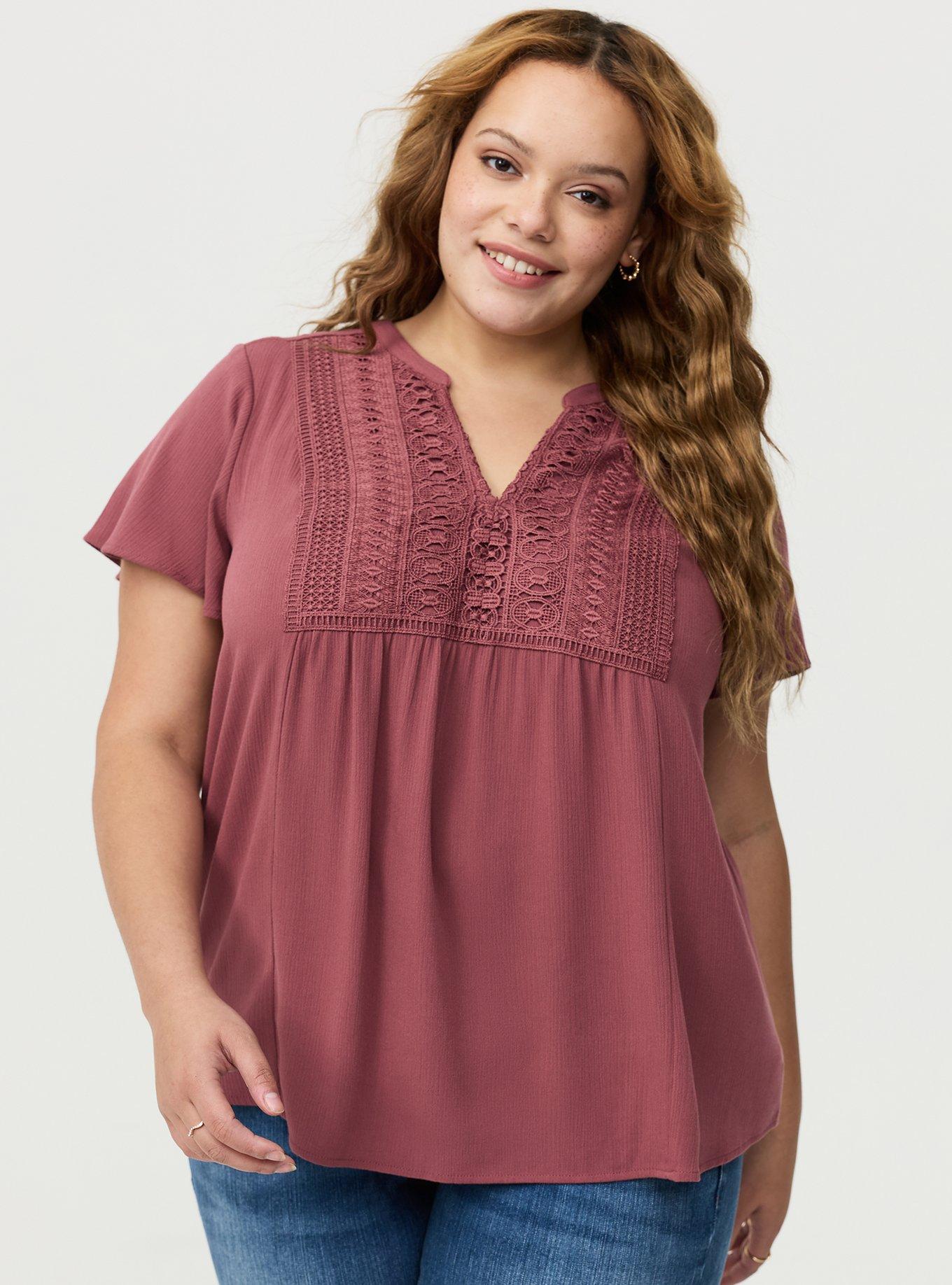 Crochet Lace Flutter Sleeve Blouse, WILD GINGER, hi-res