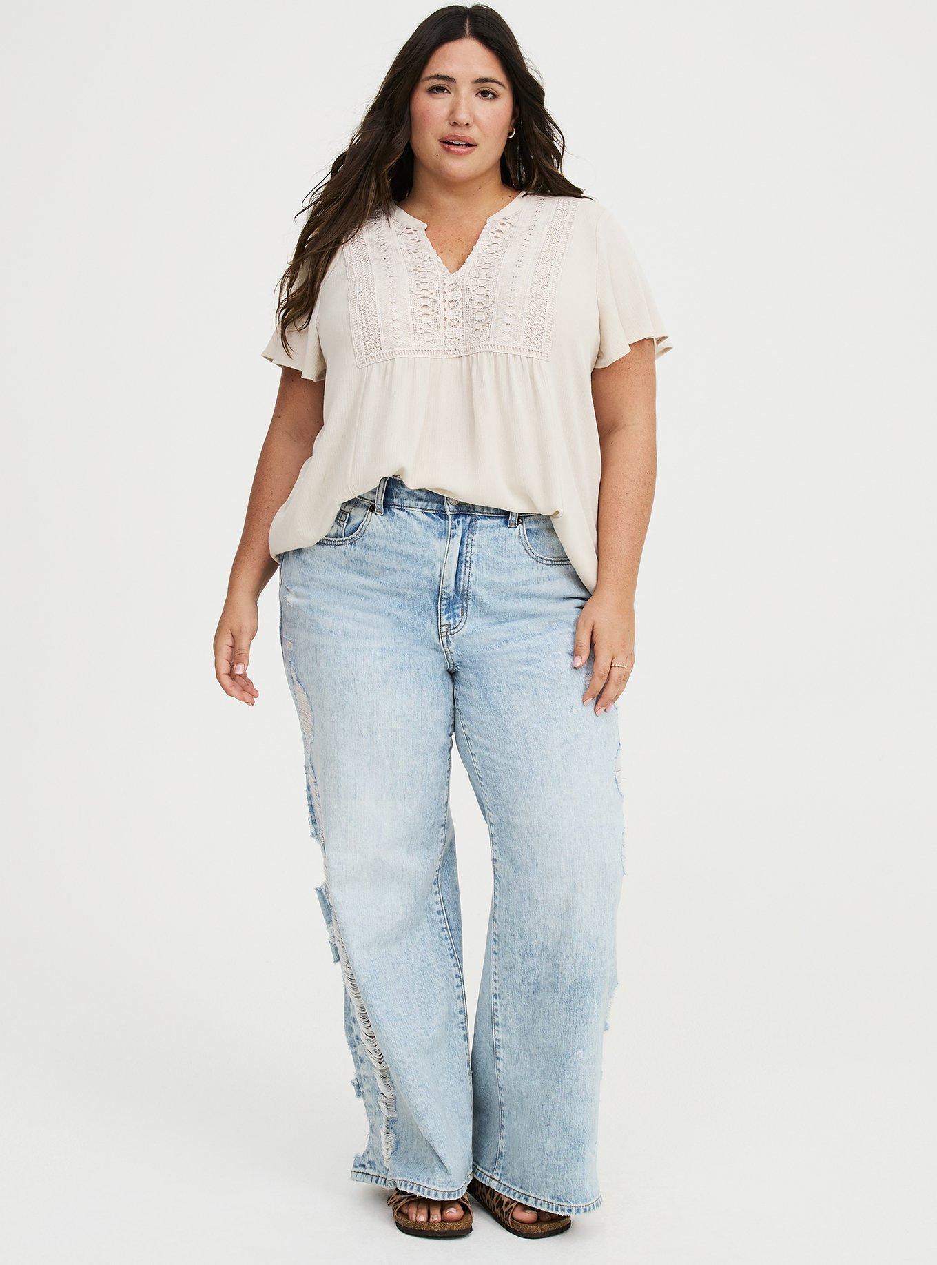 Crochet Lace Flutter Sleeve Blouse, RAINY DAY, alternate