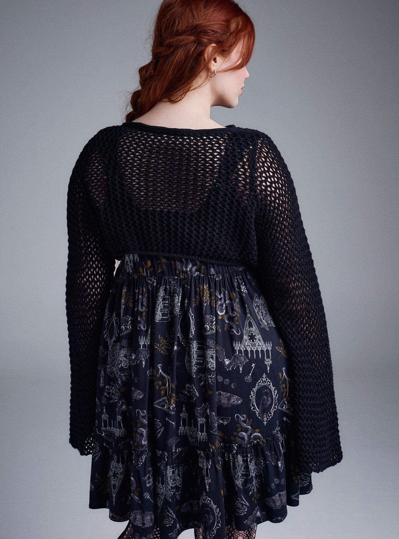 Nightfall Chain Bell Sleeve Crop Sweater, DEEP BLACK, alternate