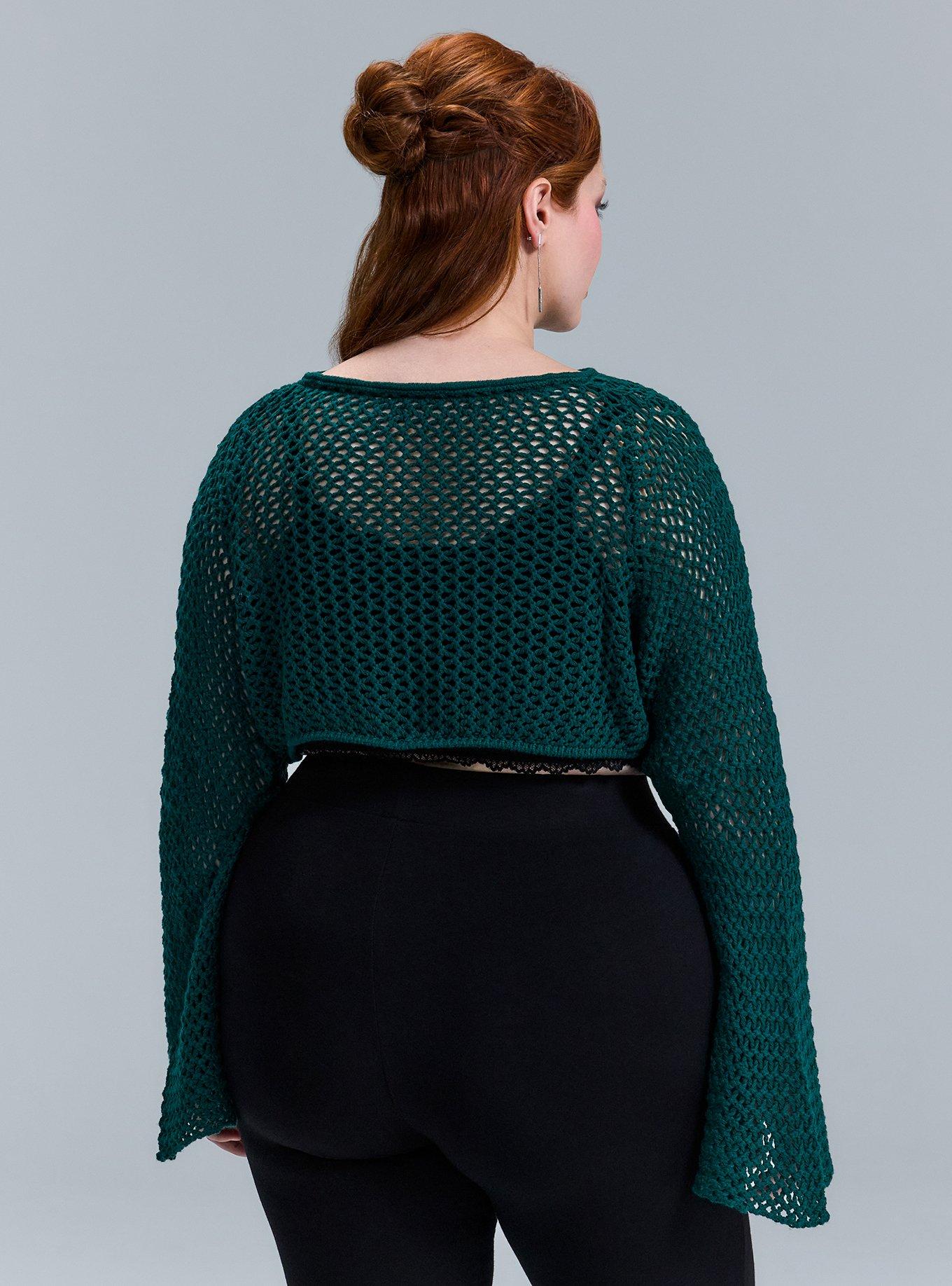 Nightfall Chain Bell Sleeve Crop Sweater, BOTANICAL GARDEN, alternate
